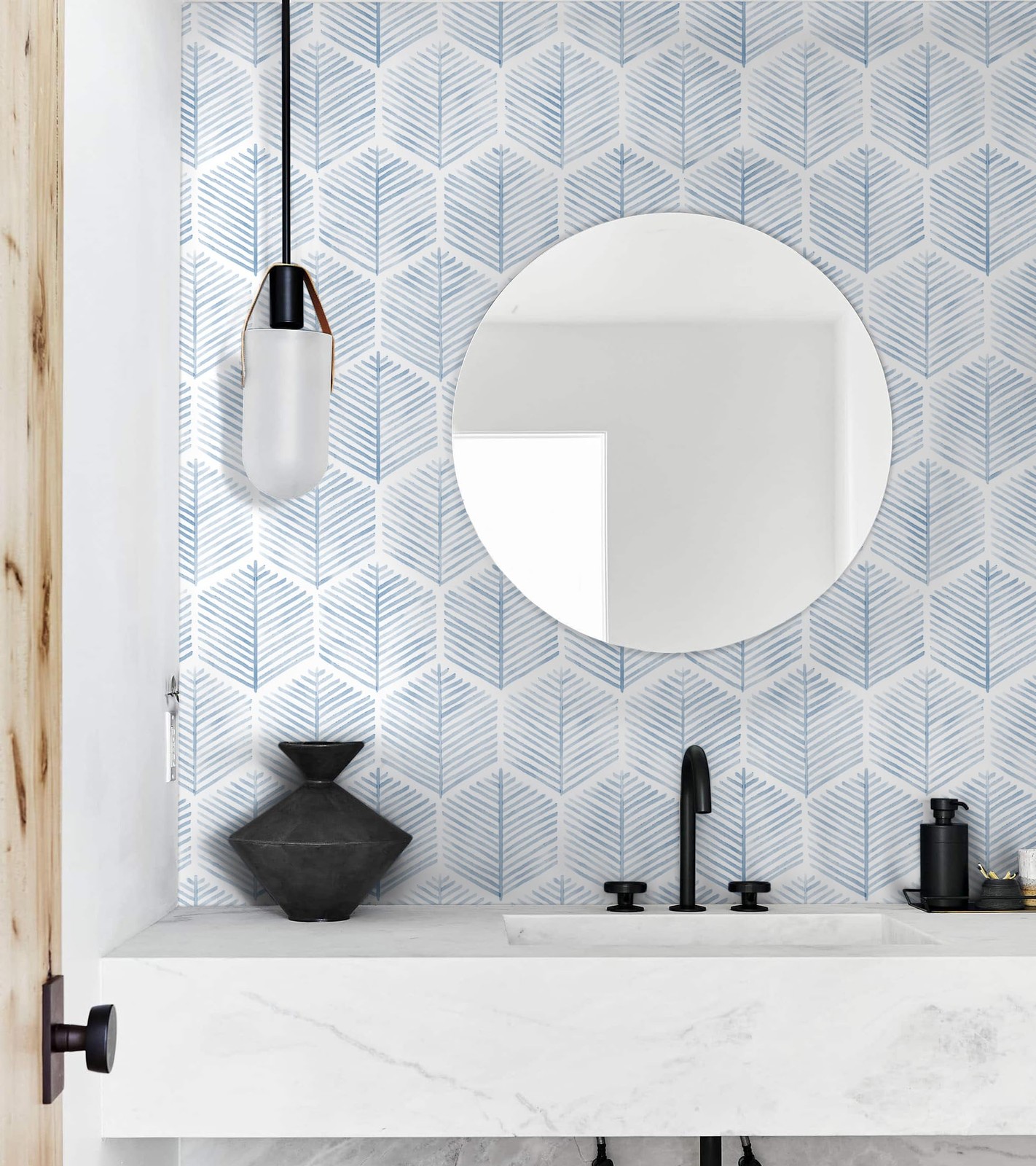 MelunMer Modern Peel and Stick Wallpaper Boho 78.7″×17.3″ （9.5 sq.ft）, Blue