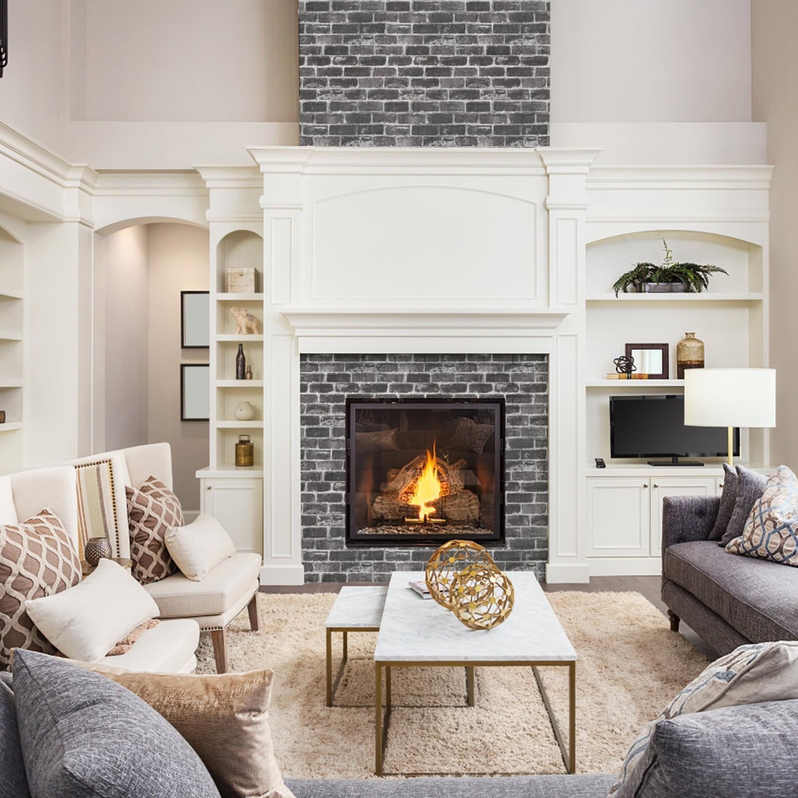 CAX Brick Peel and Stick Wallpaper Grey 17.5″ x 120″, Gray
