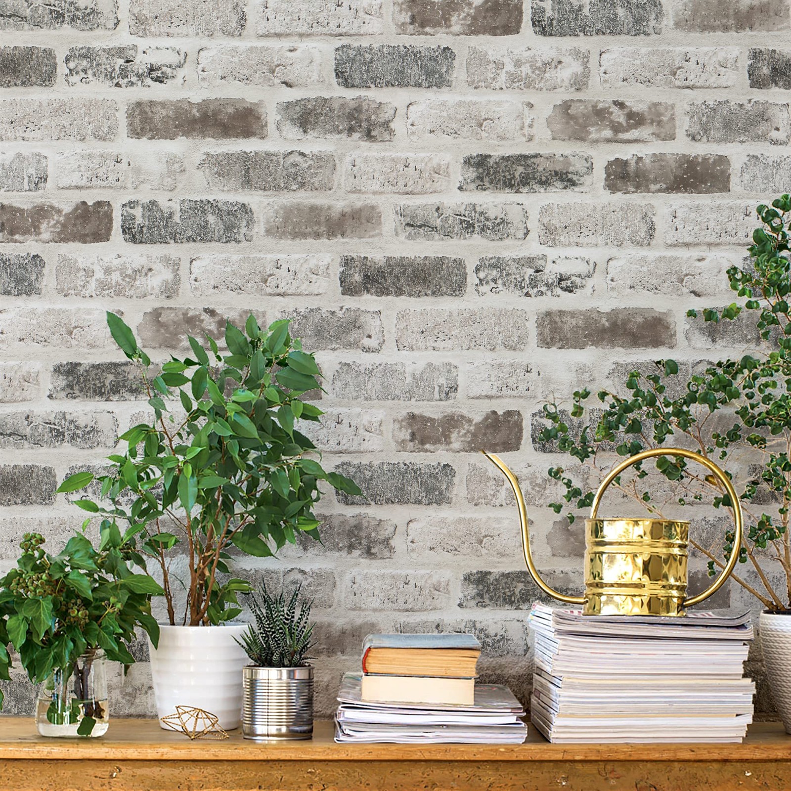 Guvana 17.3″×118″ Brick Peel and Stick Wallpaper 17.3″ x 118″, Grey Brown