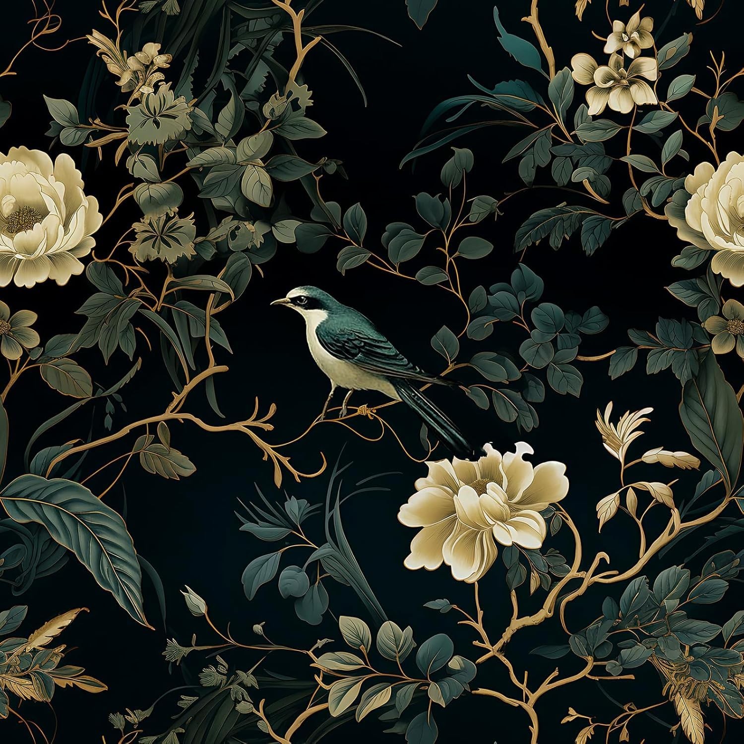 Nukofal Dark Floral Peel and Stick Wallpaper 16.9inch x 118.1inch,