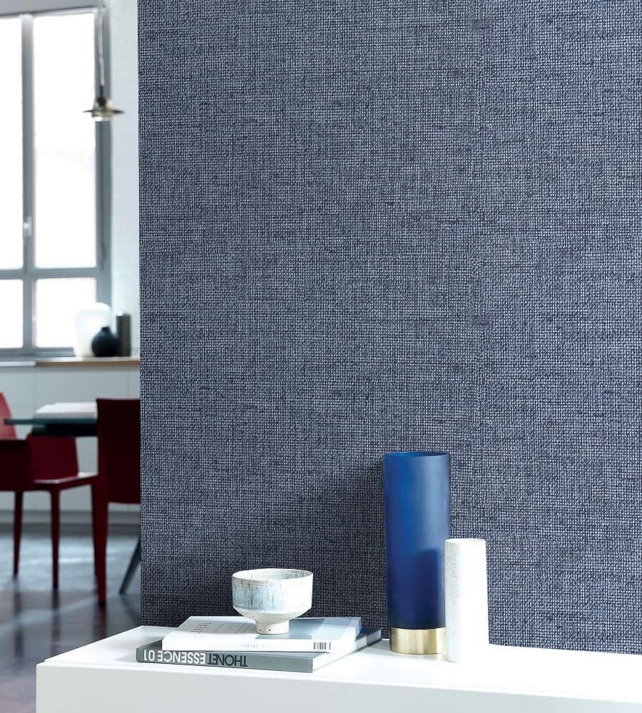 lenify Grasscloth Peel and Stick Wallpaper Denim 15.7″W x 118.1″L, Blue
