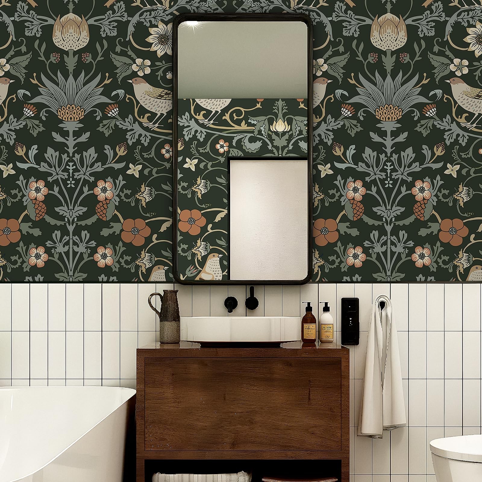 Livelynine Green William Morris Wallpaper 17.5″ x 78.8″,