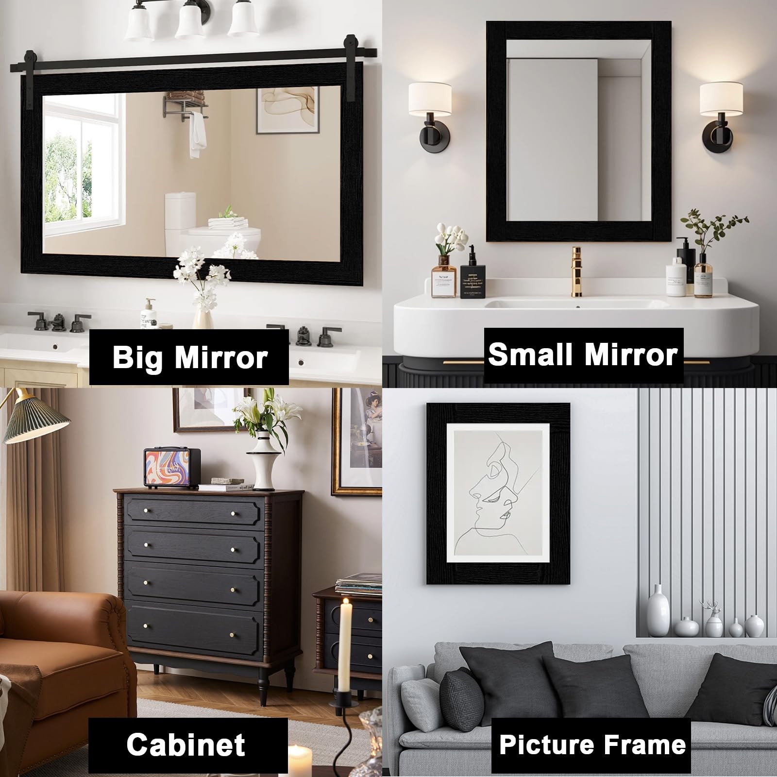 Alened 10M Black Wood Grain Mirror Frame Border Peel and 2»X393»,