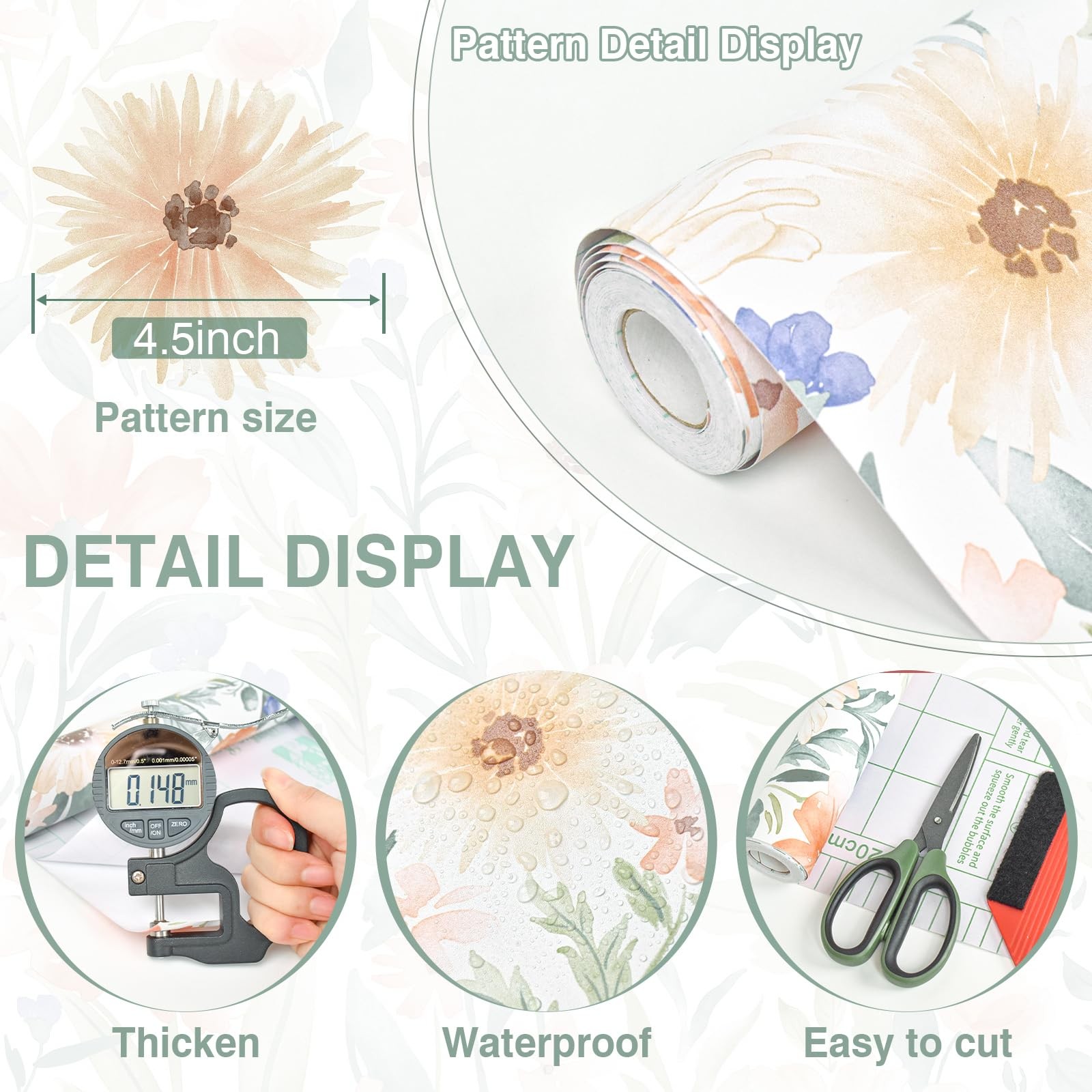 MelunMer Floral Wallpaper Peel and Stick 78.7″×17.3″, Multicolor