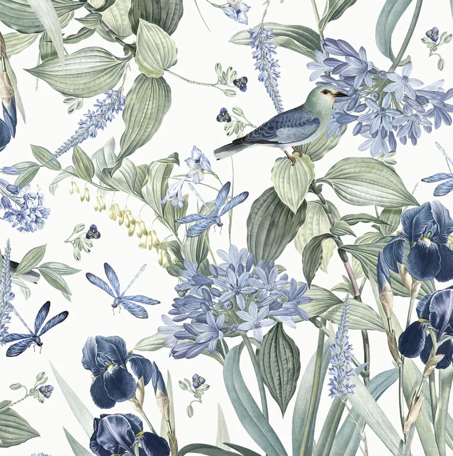 Floral Wallpaper Peel and Stick Blue Flower Contact 16.9″ x 118.1″, Floral-1