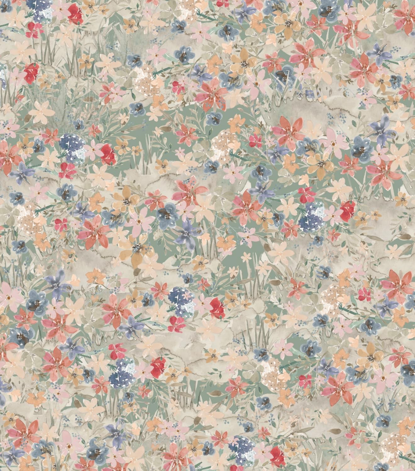 Flower Wallpaper Peel and stick Watercolor 17.3″ x118″, Spring grassland