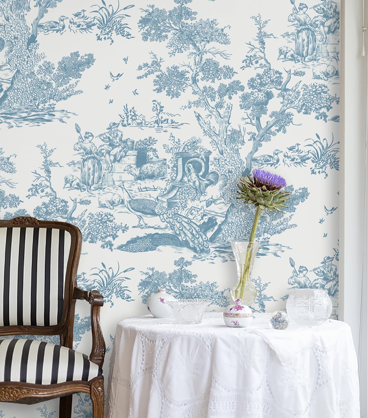 CiCiwind Peel and Stick Wallpaper Blue White 16″ x 78.7″,