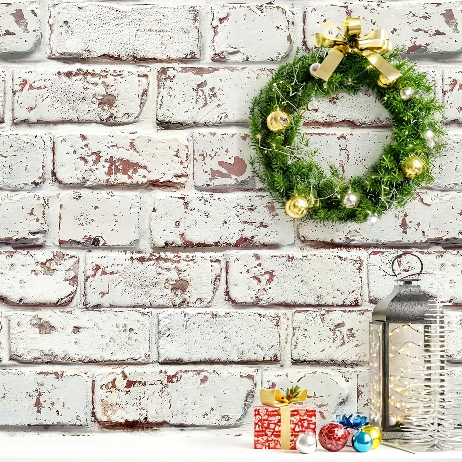 Aniboo White Brick Wallpaper Peel and Stick Faux 118″×17.3″, Red
