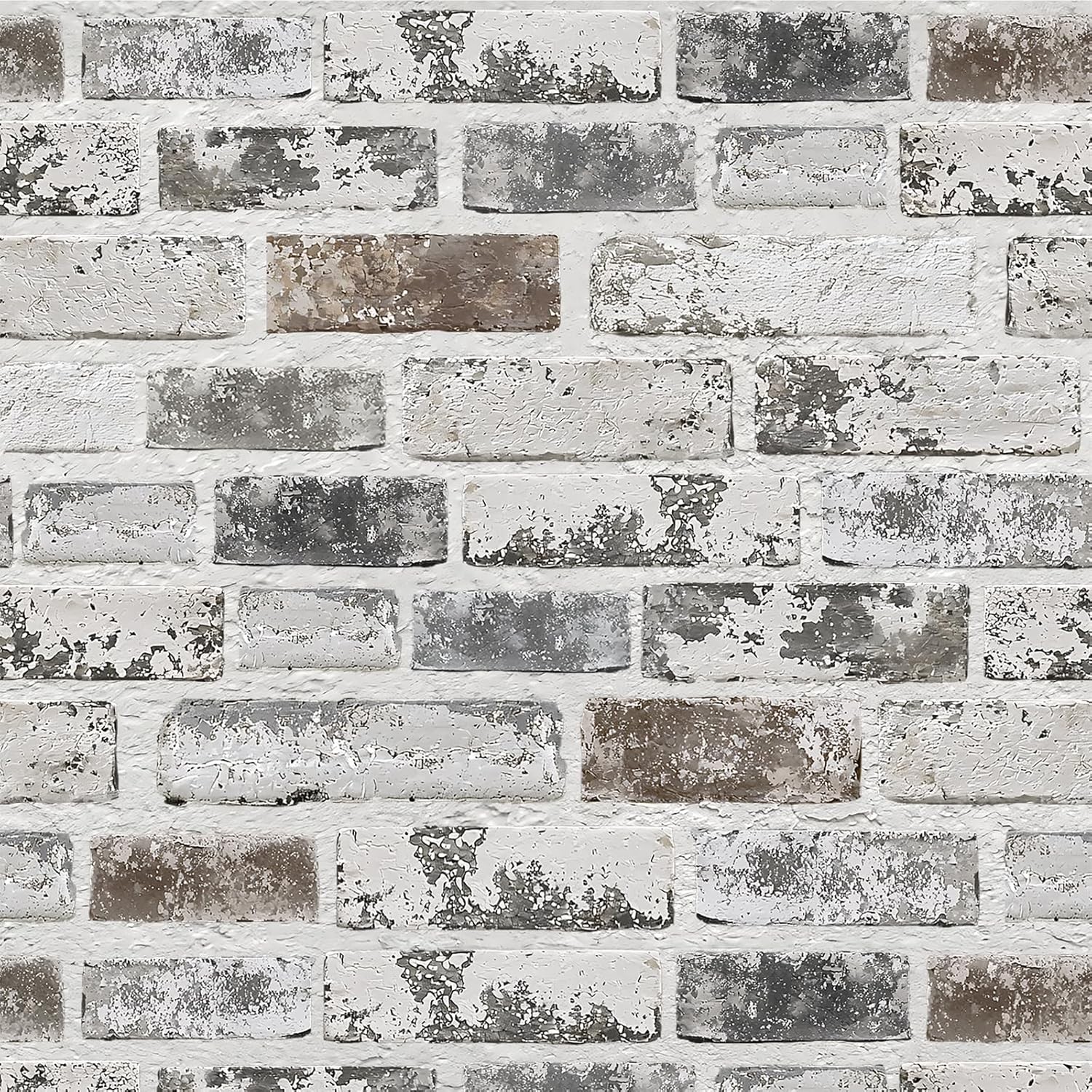 Brick Wallpaper Peel and Stick 17.3 x 78.8, Grey White