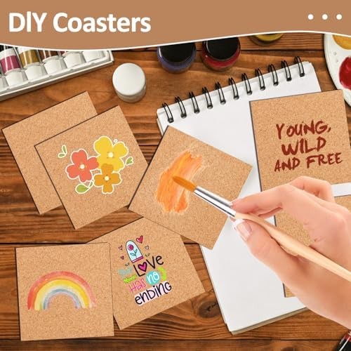 100 PCS Self-Adhesive Cork Sheets 4 x 4 Inch Squares Cork Coasters Square Corks
