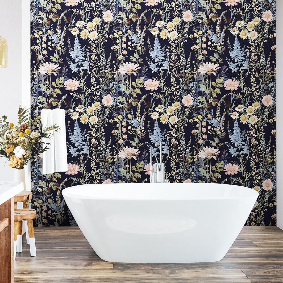 Nukofal Floral Peel and Stick Wallpaper Vintage 15.7inch x 118.1inch, Dark