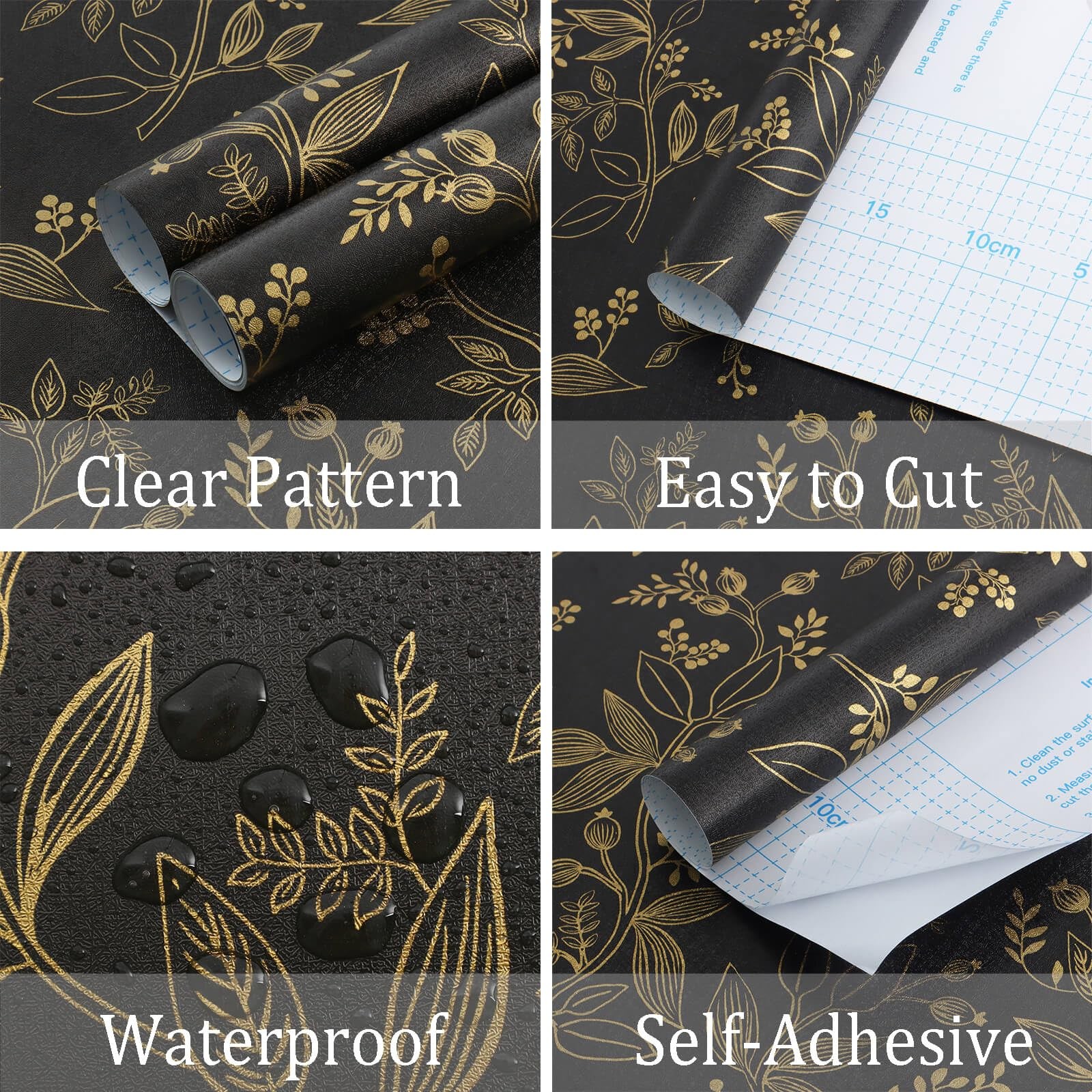 Heroad Peel and Stick Wallpaper Black Gold 17.3″ x 78.7″,