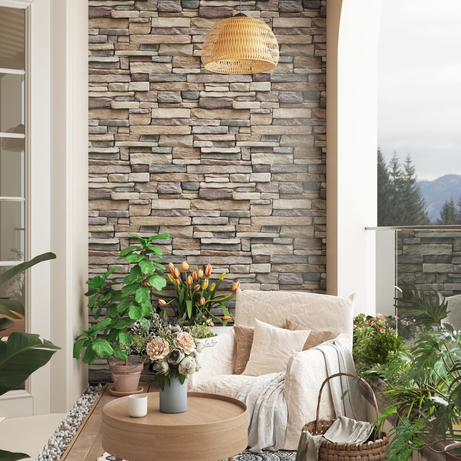 Abyssaly Stone Wallpaper Brick Peel and Stick 17.7″ x 118″, Brown