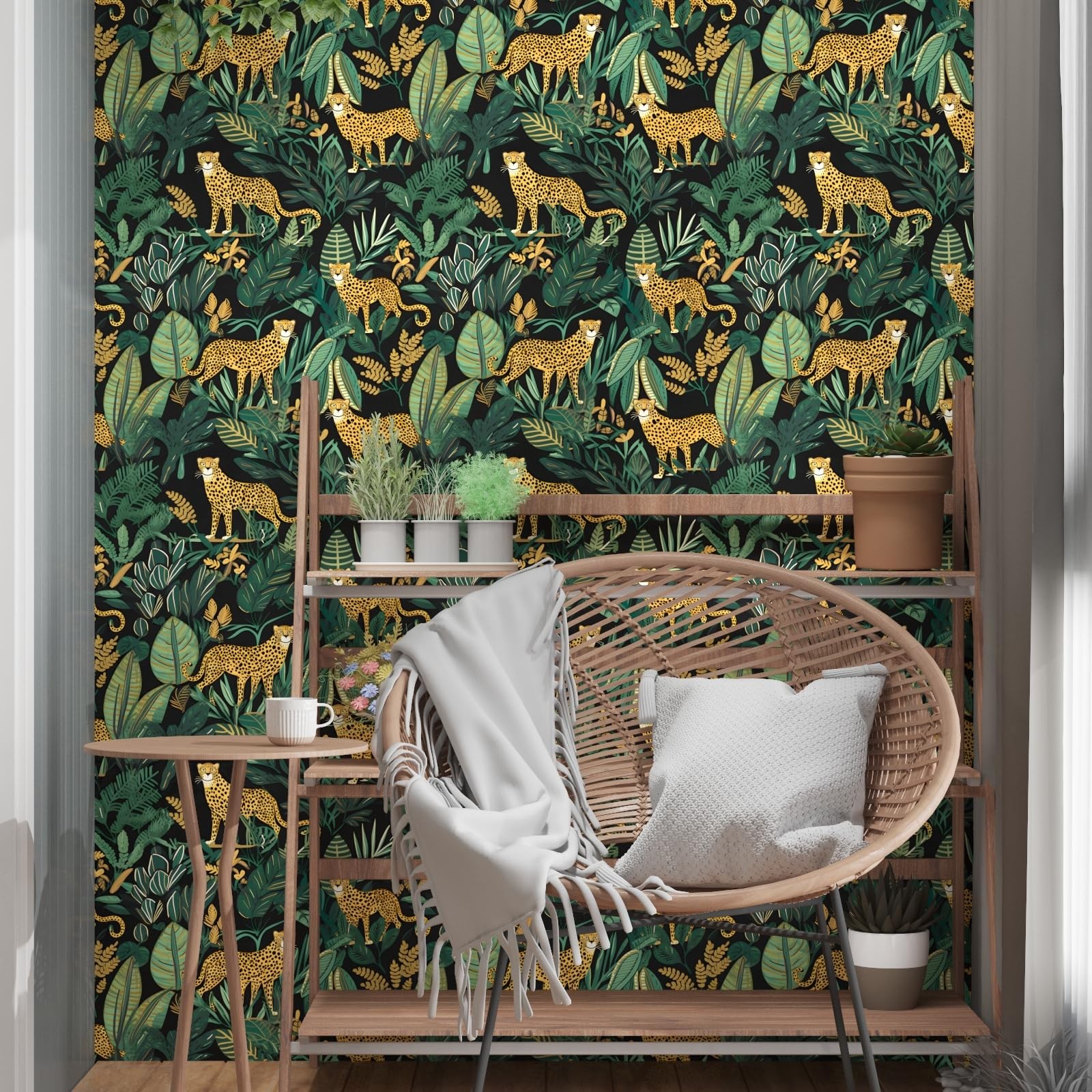 XRUIBZI Leopard Wallpaper Peel and Stick Jungle Animal 17.5″ x 118″, Black
