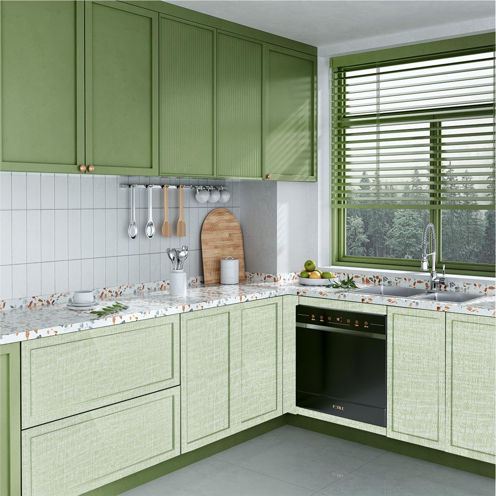 Yancorp Textured Fabric Wallpaper – 16″x120″ Faux 16″ x 120″, Light Green
