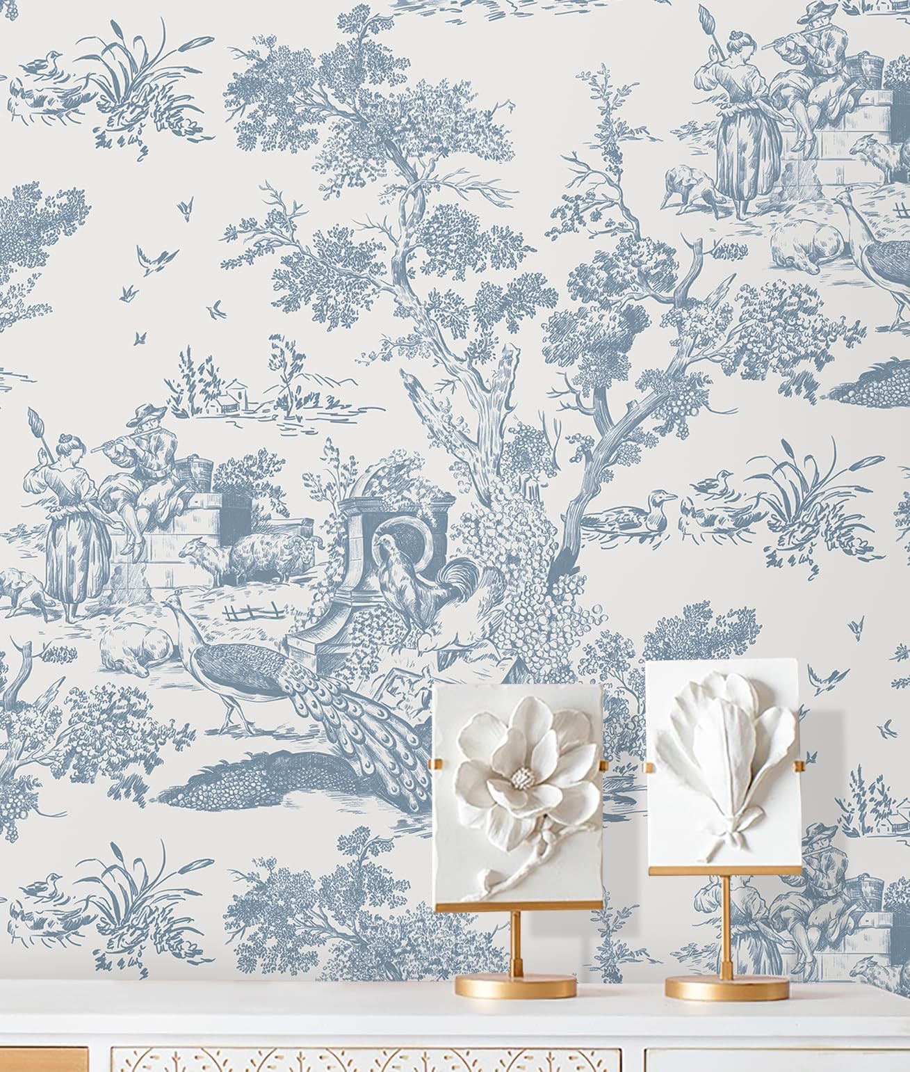 CiCiwind Peel and Stick Wallpaper Blue White 16″ x 78.7″,
