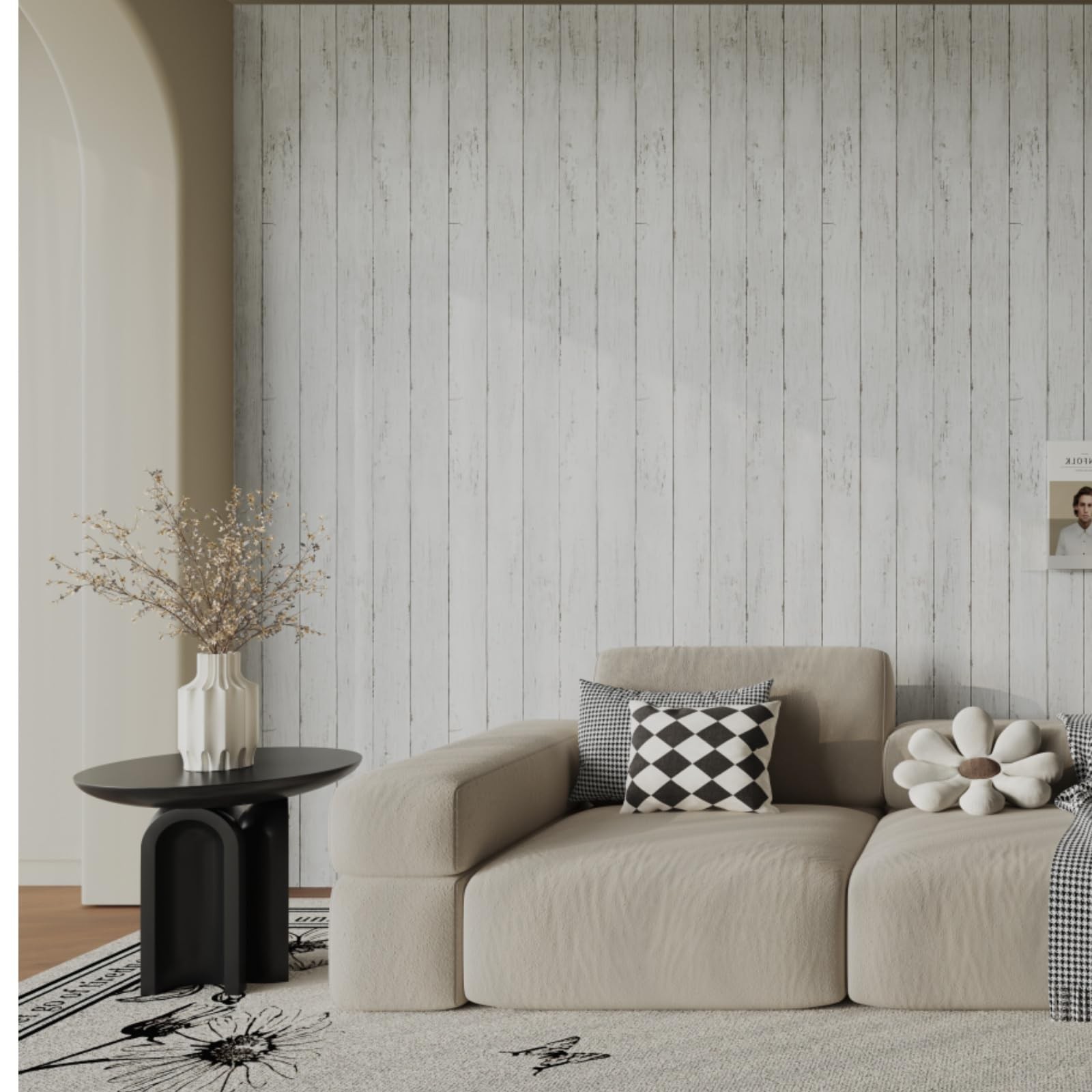 Abyssaly Peel and Stick Wallpaper 17.7″ X 118″ White x 118″, White/Gray