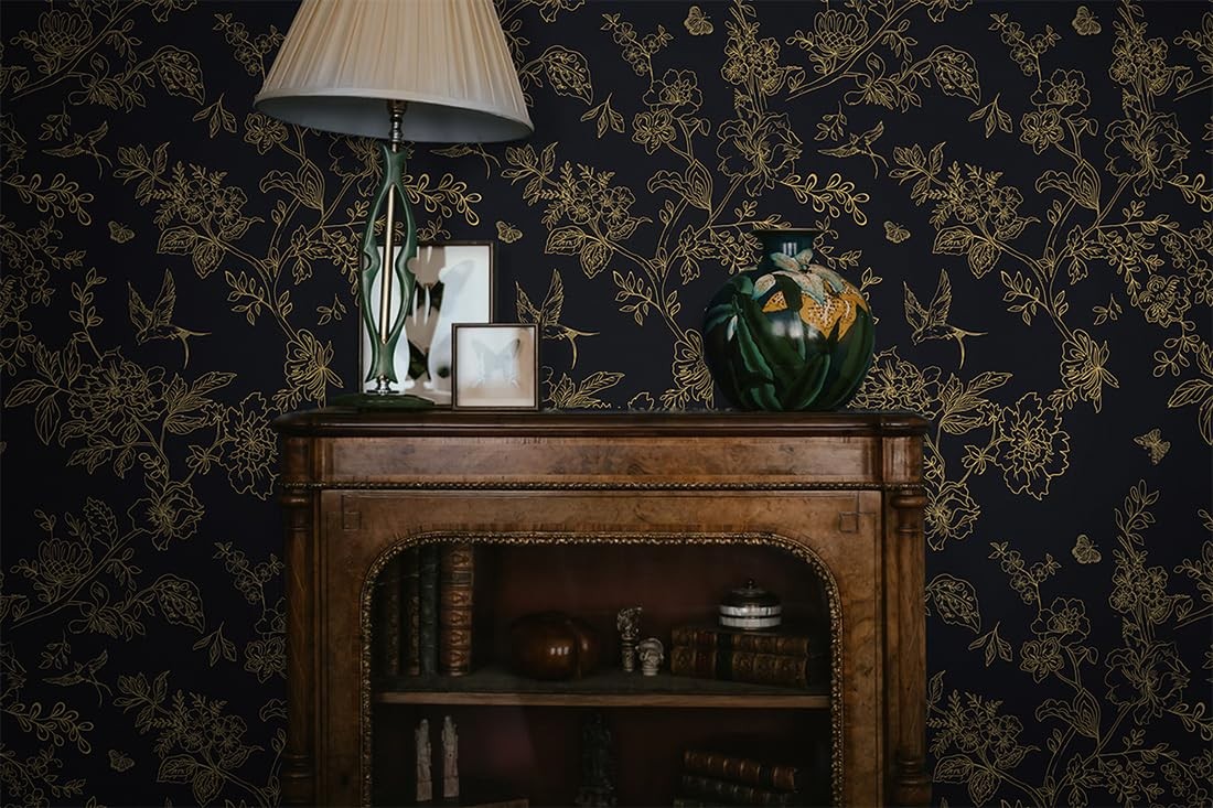 Froluya Black and Gold Wallpaper Peel 17.7″ x 393.7″,