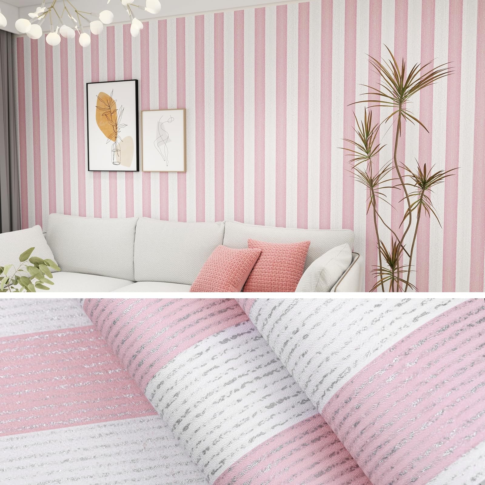 Biyoee Pink Stripe Peel and Stick Wallpaper 15.7″ x 118″ x 118″,