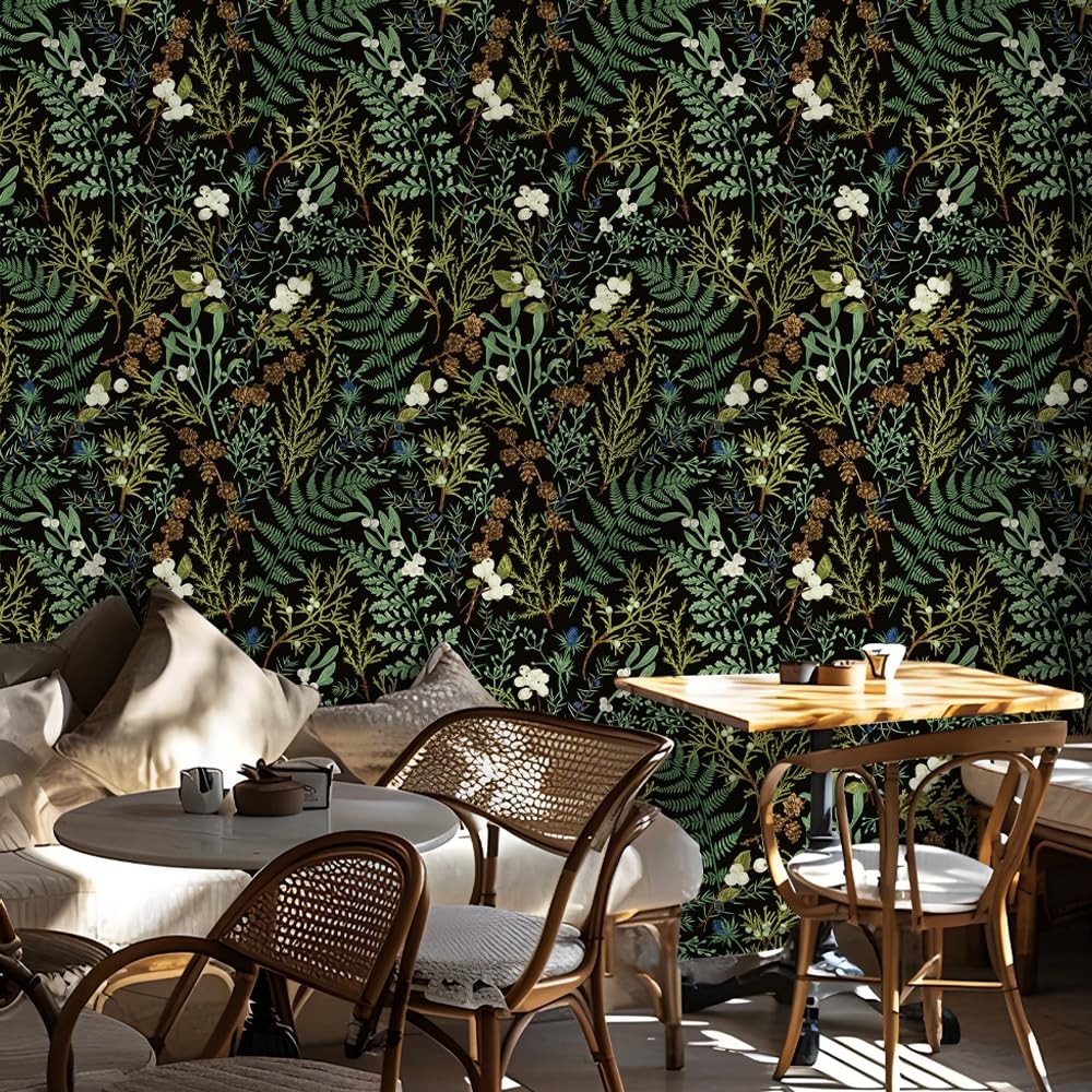 FlockenHome 17.5» x 118» Boho Floral Wallpaper Peel and 17.5″ x 118″, White