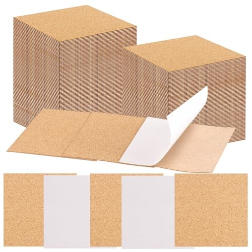 100 PCS Self-Adhesive Cork Sheets 4 x 4 Inch Squares Cork Coasters Square