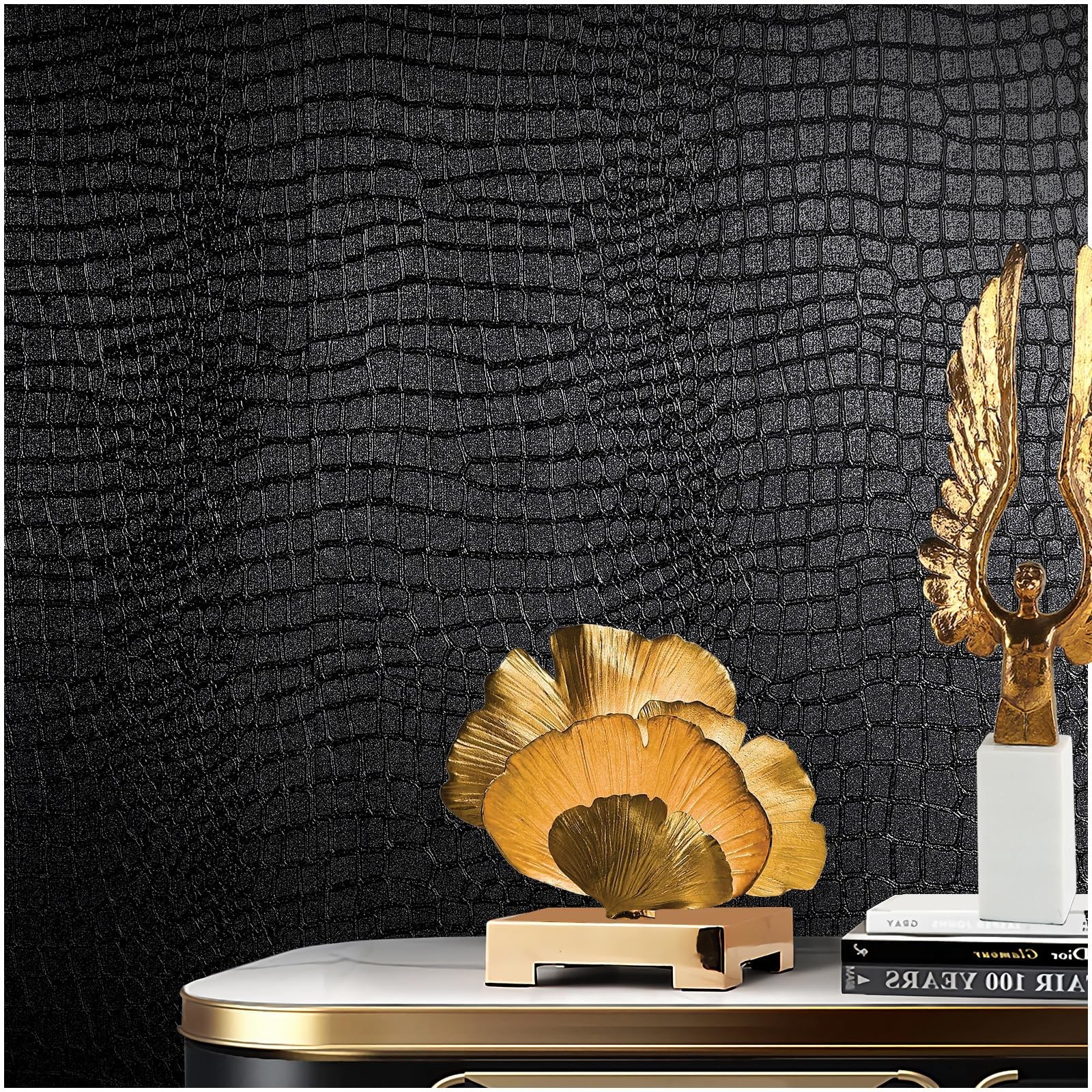 Cismmy Black Peel and Stick Wallpaper, 15.7» 15.7″ x 118.1″, Crocodile