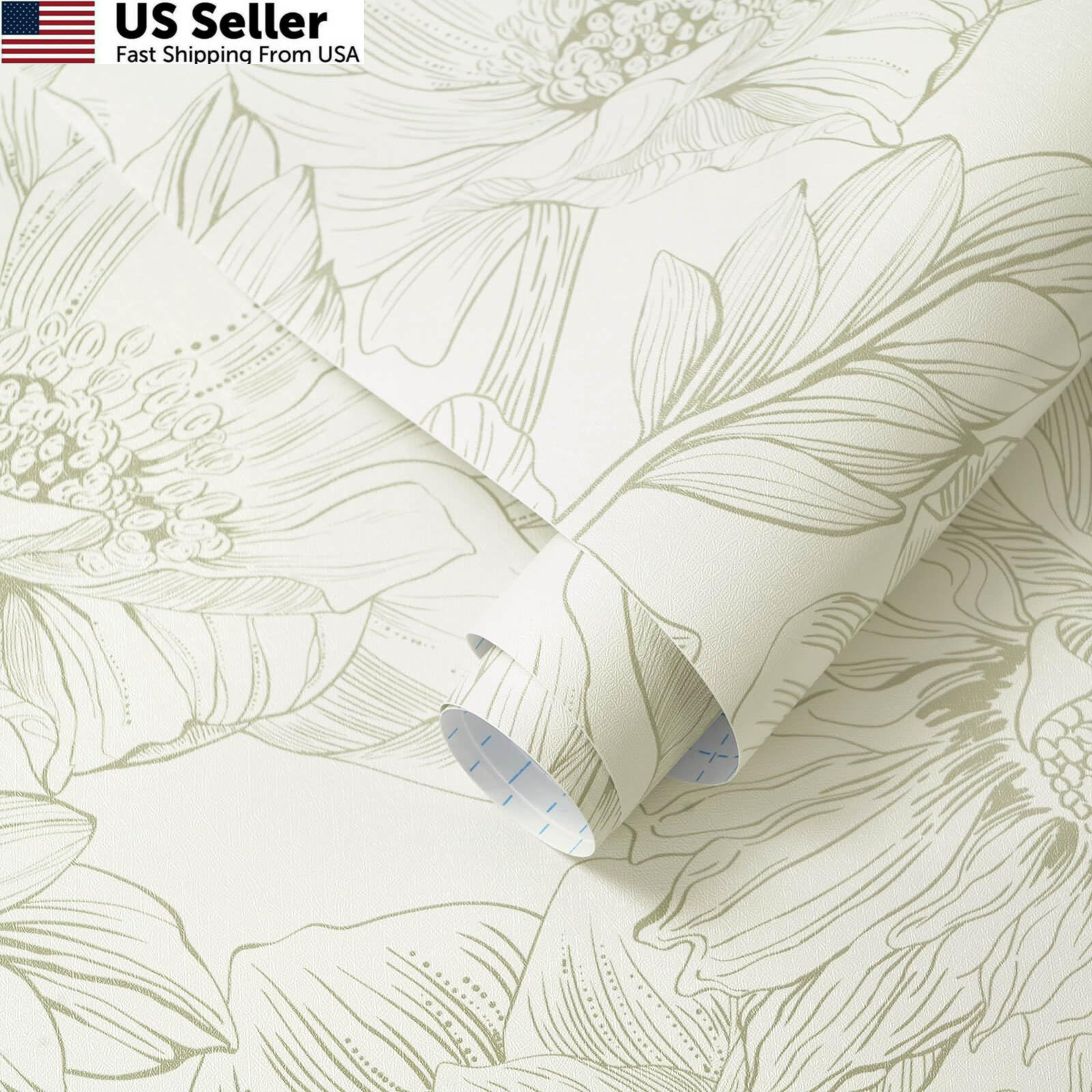 Ismoon Vintage Floral Wallpaper Peel and Stick 17.3″ x 78.7″, Beige Green