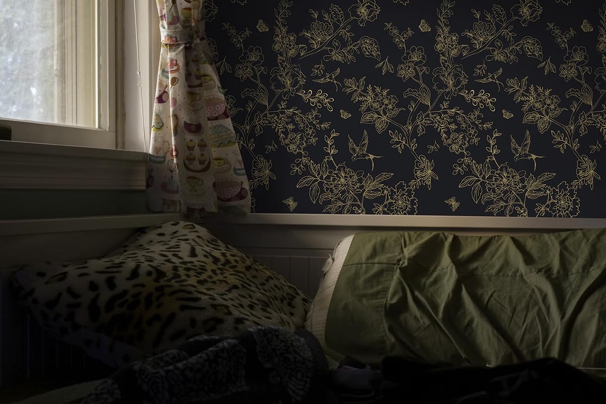 Froluya Black and Gold Wallpaper Peel 17.7″ x 393.7″,