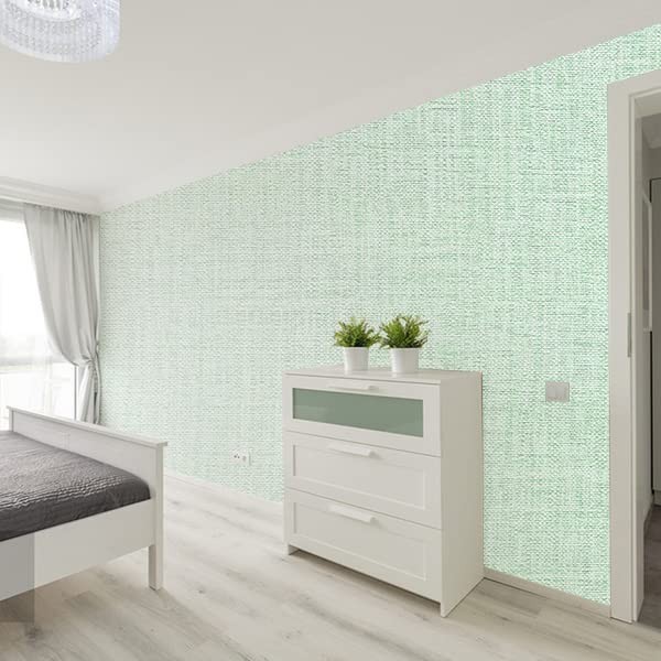 Yancorp Textured Fabric Wallpaper – 16″x120″ Faux 16″ x 120″, Light Green