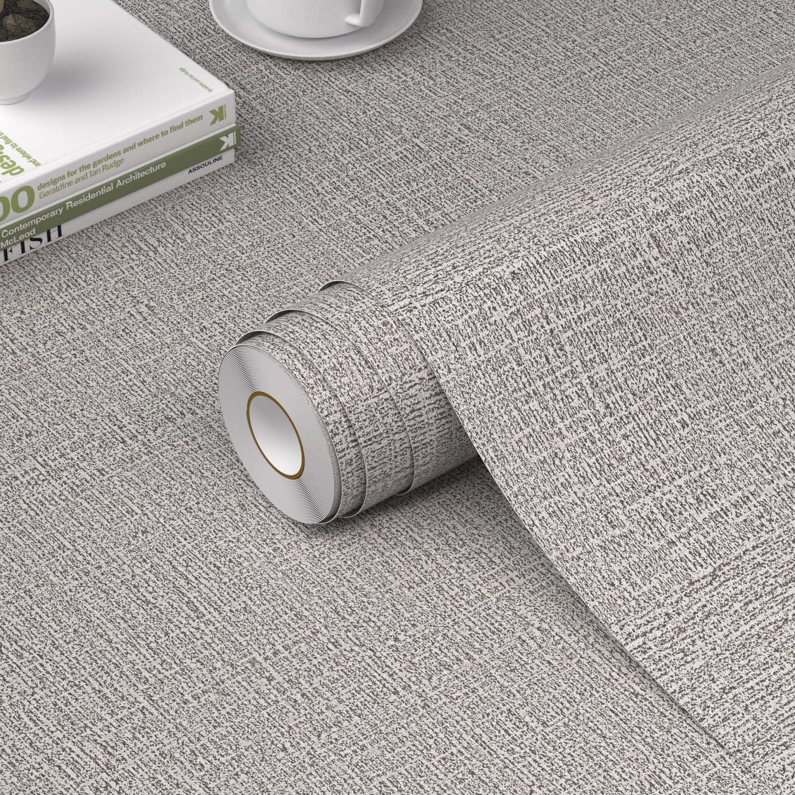WADILE Grasscloth Peel and Stick Wallpaper 15.7in x 15.7″ x 78.7″, Light Gray