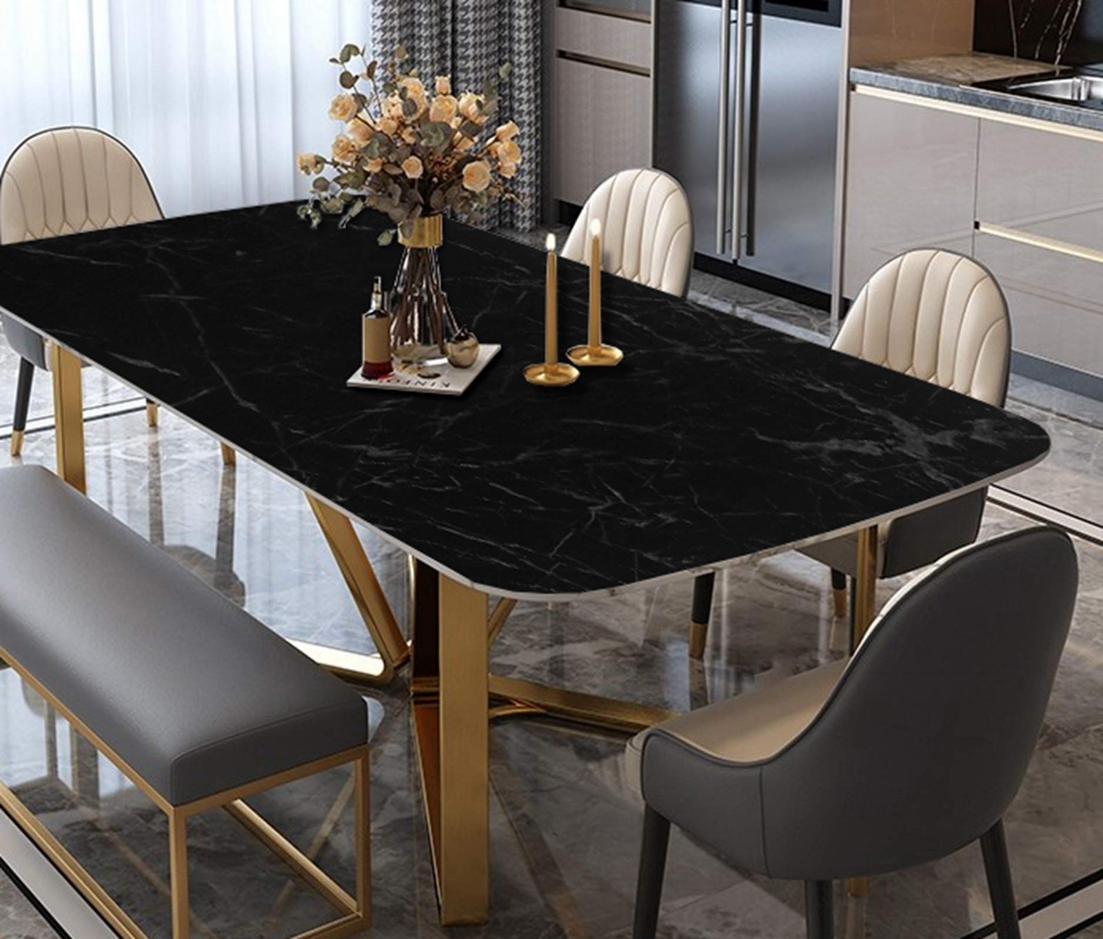 Arthome Black Marble,17″x120″ Inches Peel and Stick 17″ x 120″, Marble