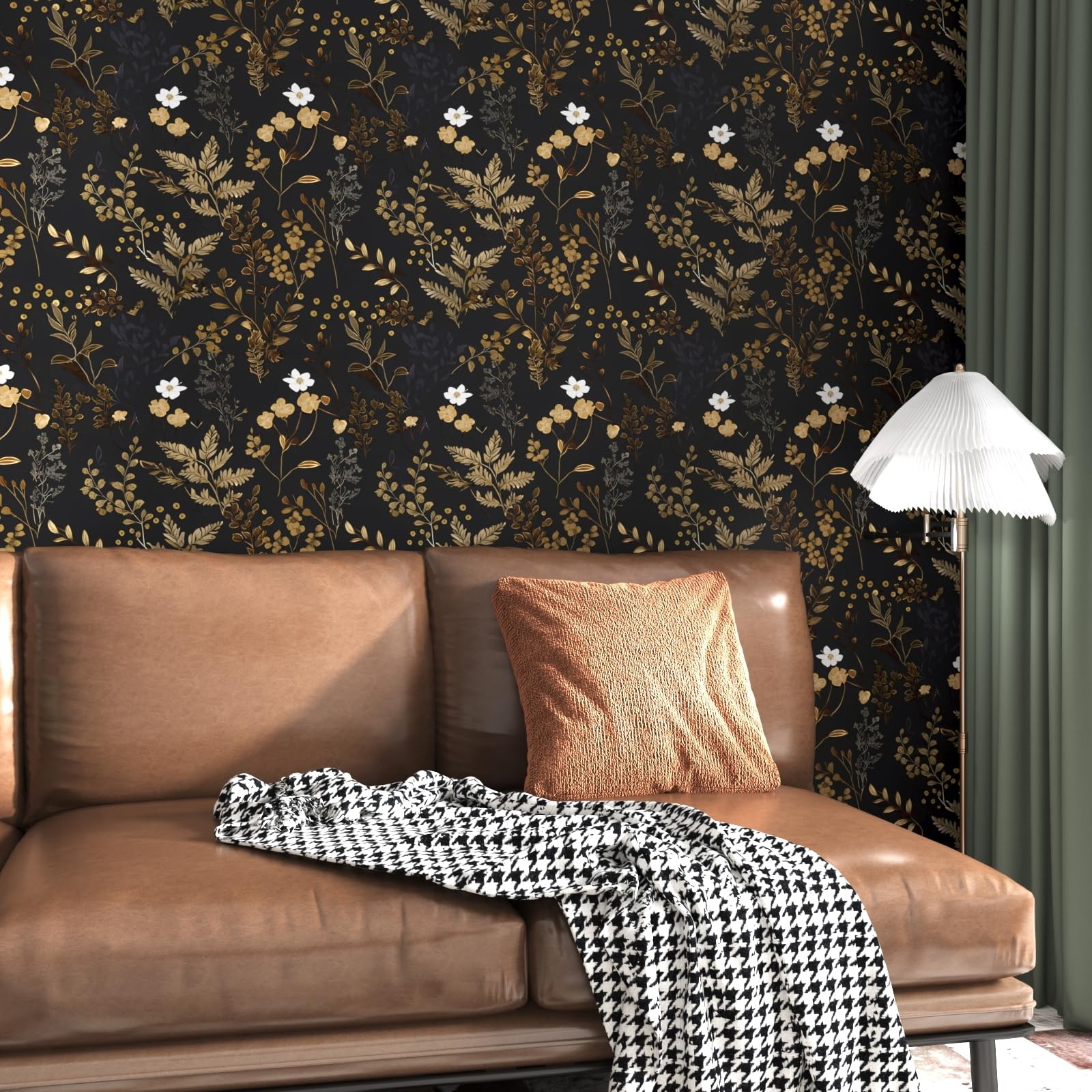 XRUIBZI Black Floral Wallpaper Peel and Stick 17.5″ x 197″,