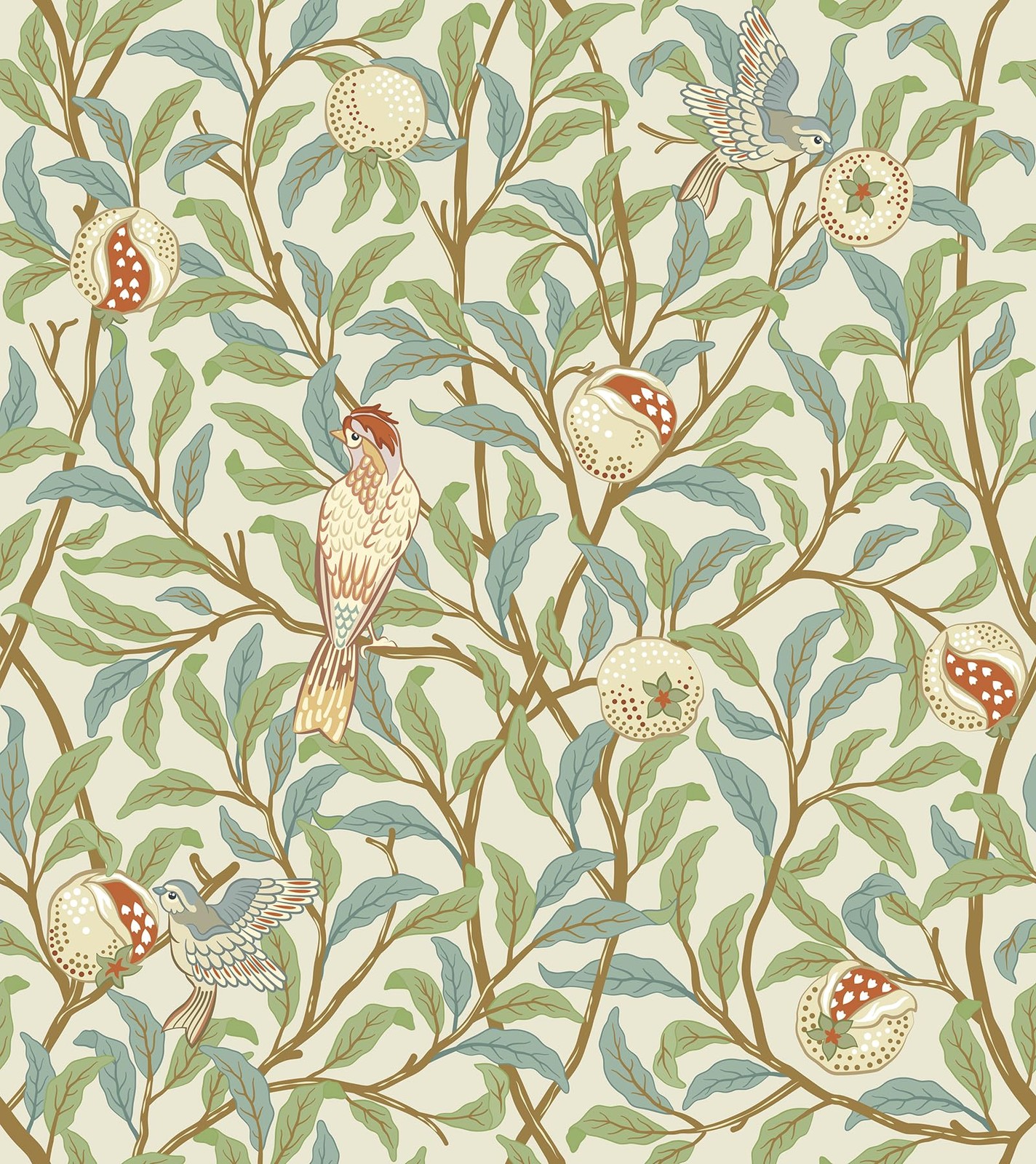 Livelynine 17.5×276 William Morris Green 17.5″ x 276″, Bird and Pomegranate