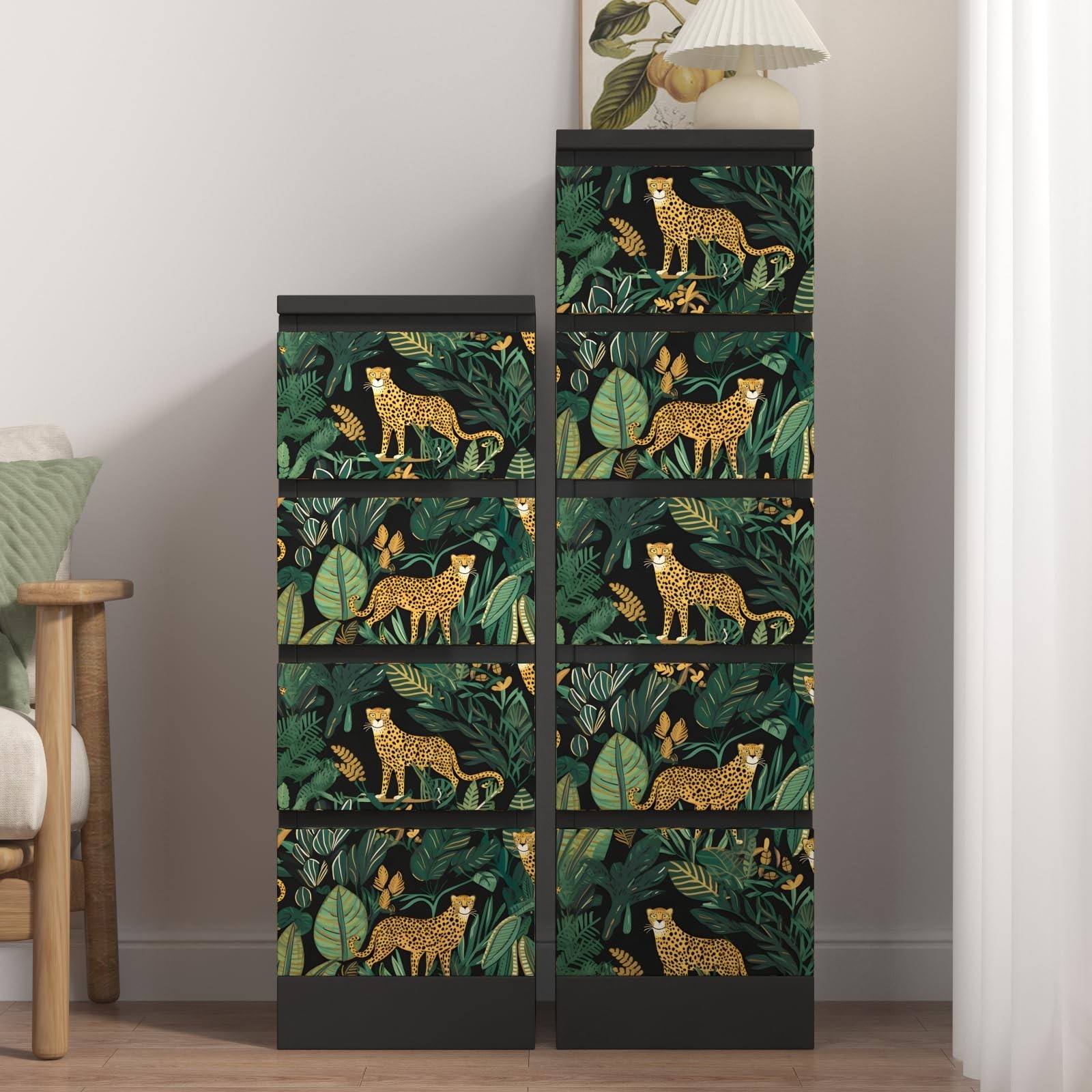 XRUIBZI Leopard Wallpaper Peel and Stick Jungle Animal 17.5″ x 118″, Black