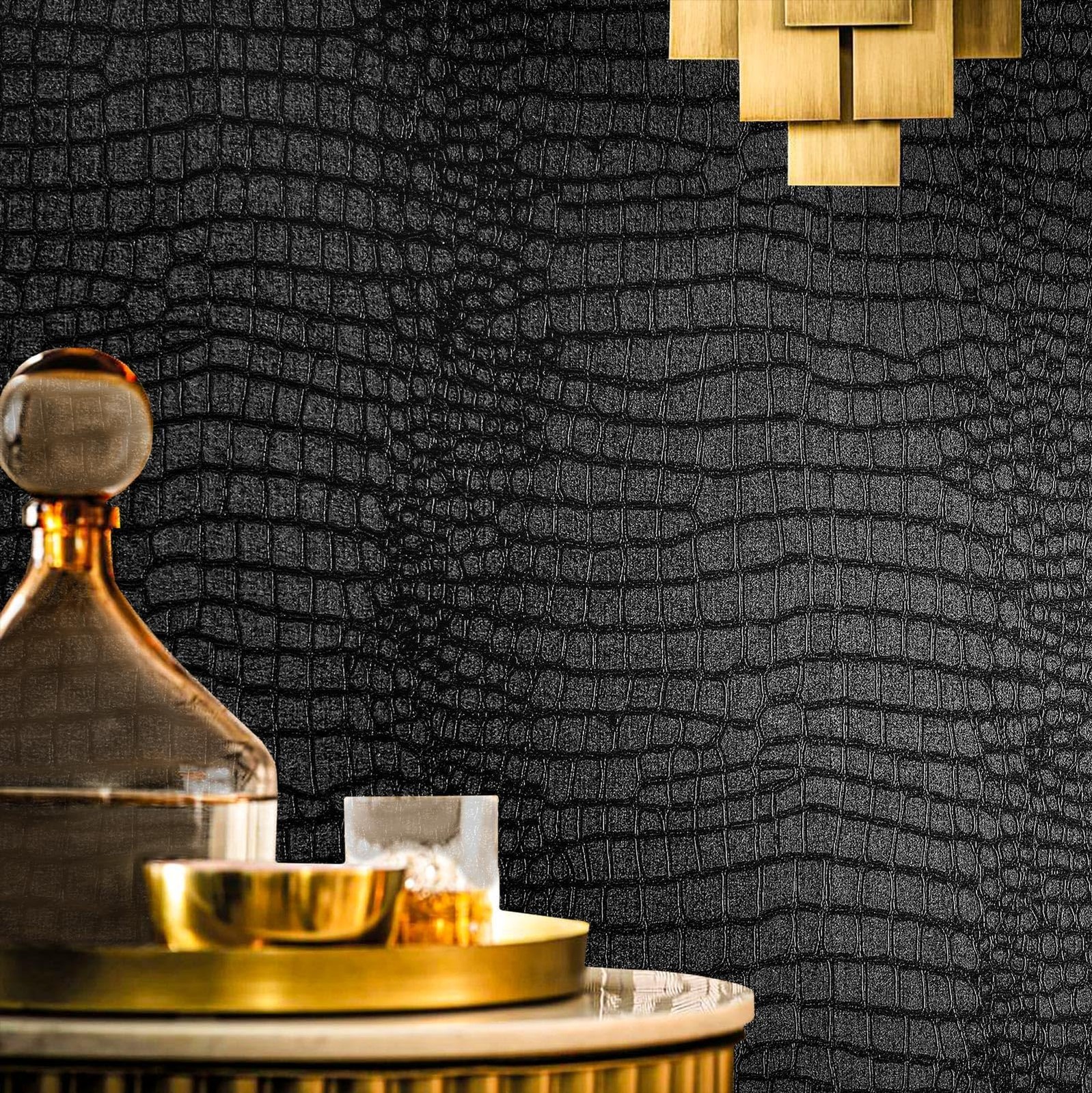 Fititem Black Peel and Stick Wallpaper Modern 17.3″ x 118″,