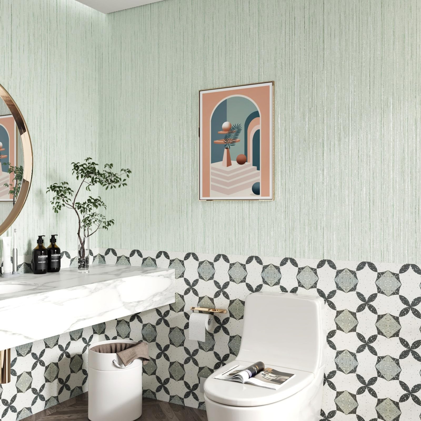 WESTICK Green Grasscloth Peel and Stick Wallpaper 15.8″ x 78″, Light