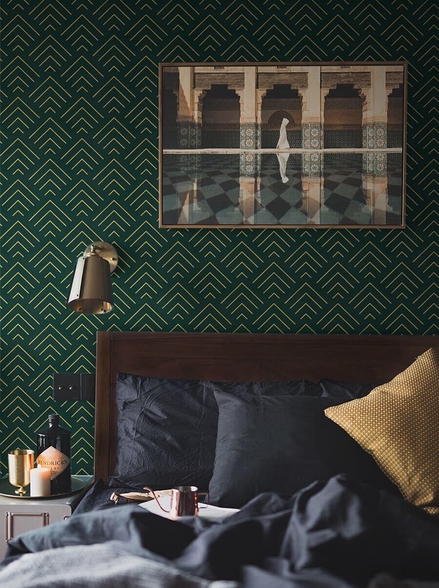 Heroad Peel and Stick Wallpaper Dark Green 17.3″ x 78.7″, Gold