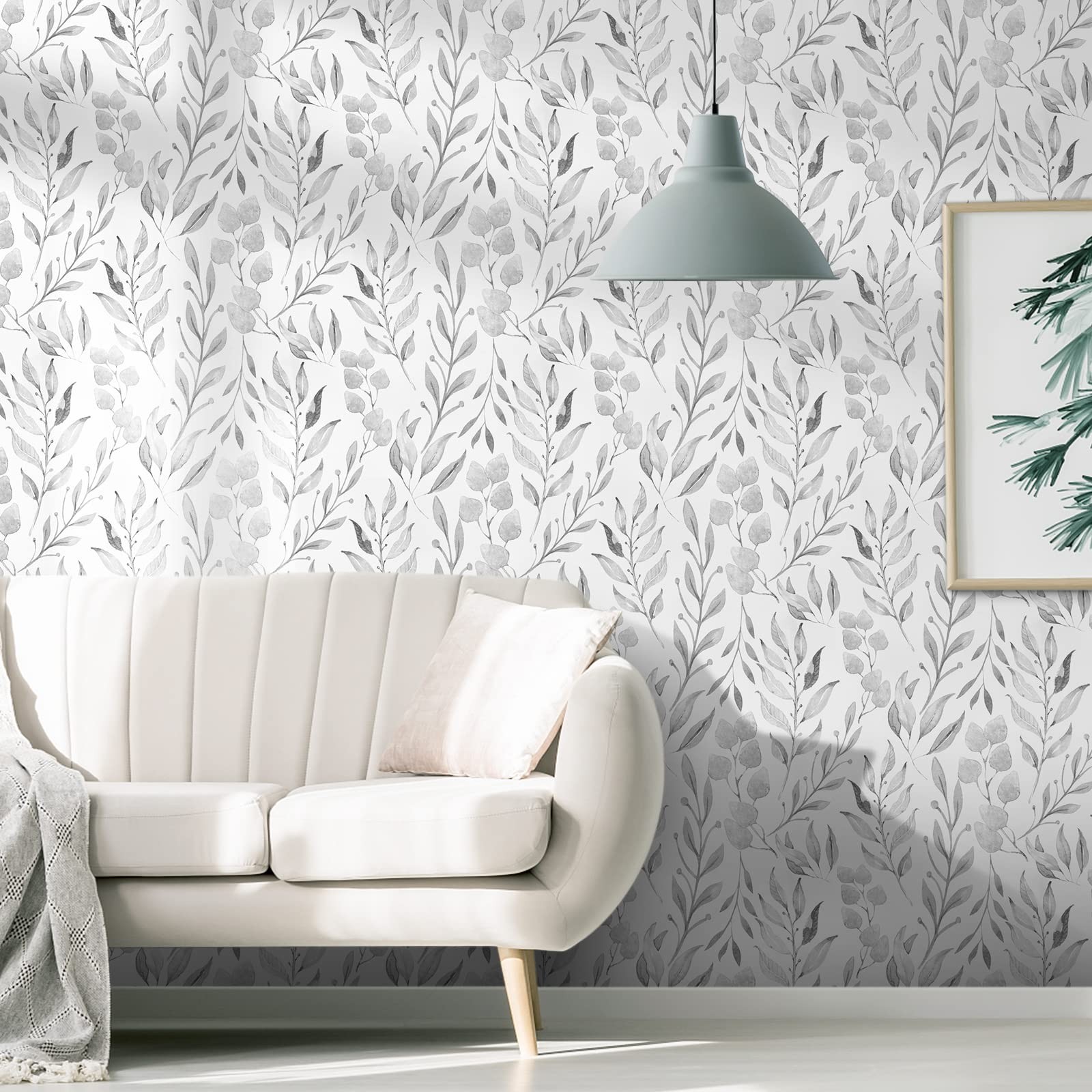 WENMER Gray Leaf Wallpaper Floral Peel and Stick 17.7″ x 118″,