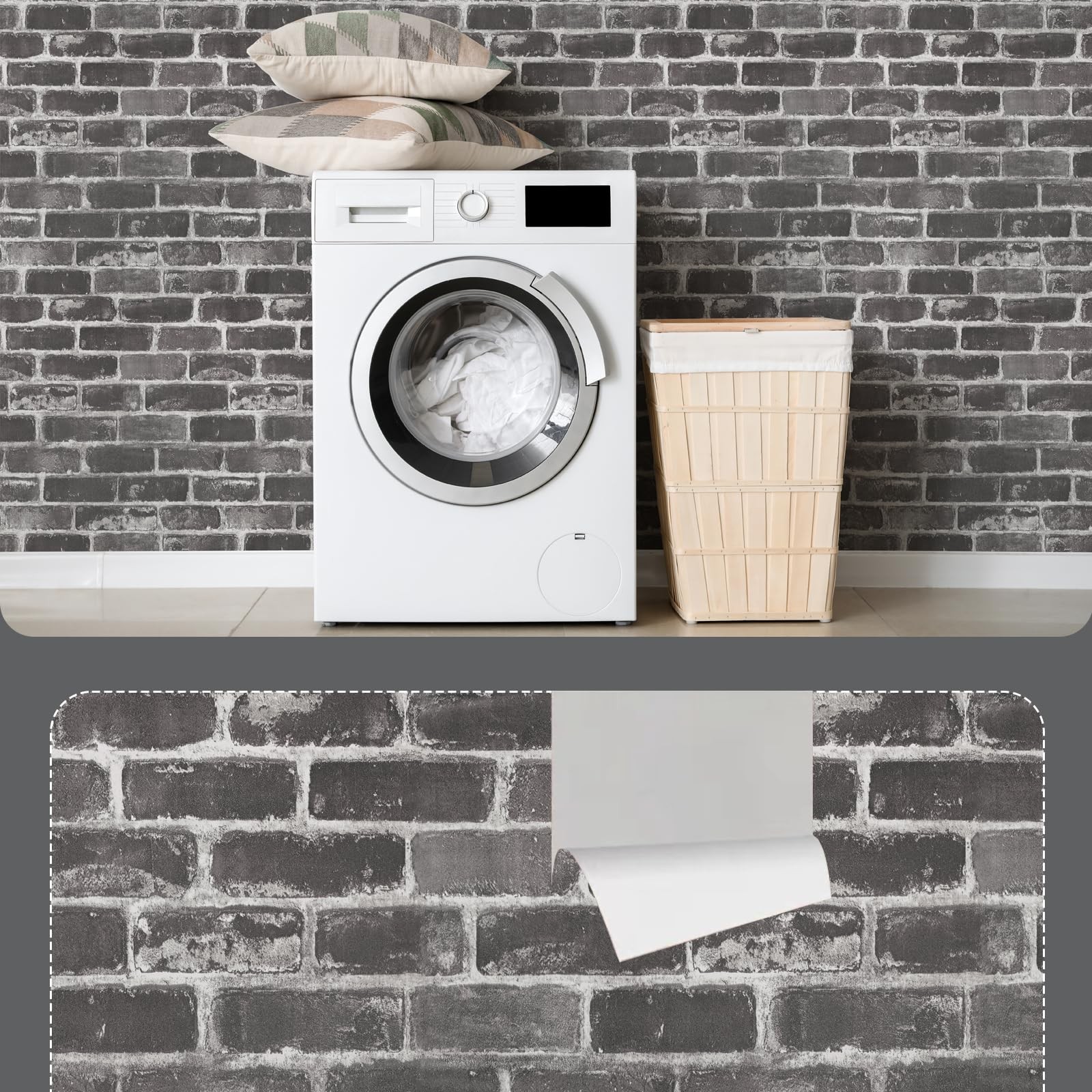 Qianglive Grey Brick Peel and Stick Wallpaper 17.5″×120″ 17.5″ x 120″, Gray