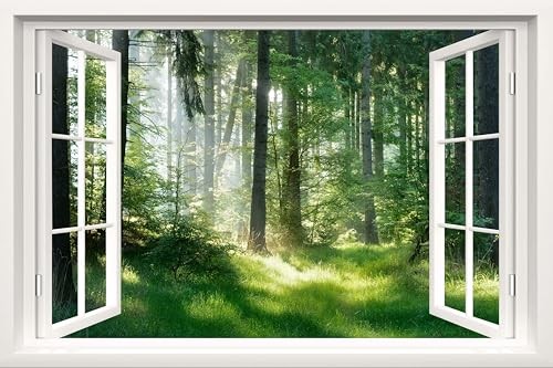 Fake Window Wall Decal – Forest View Faux Window Wall Mural for Home Fw005