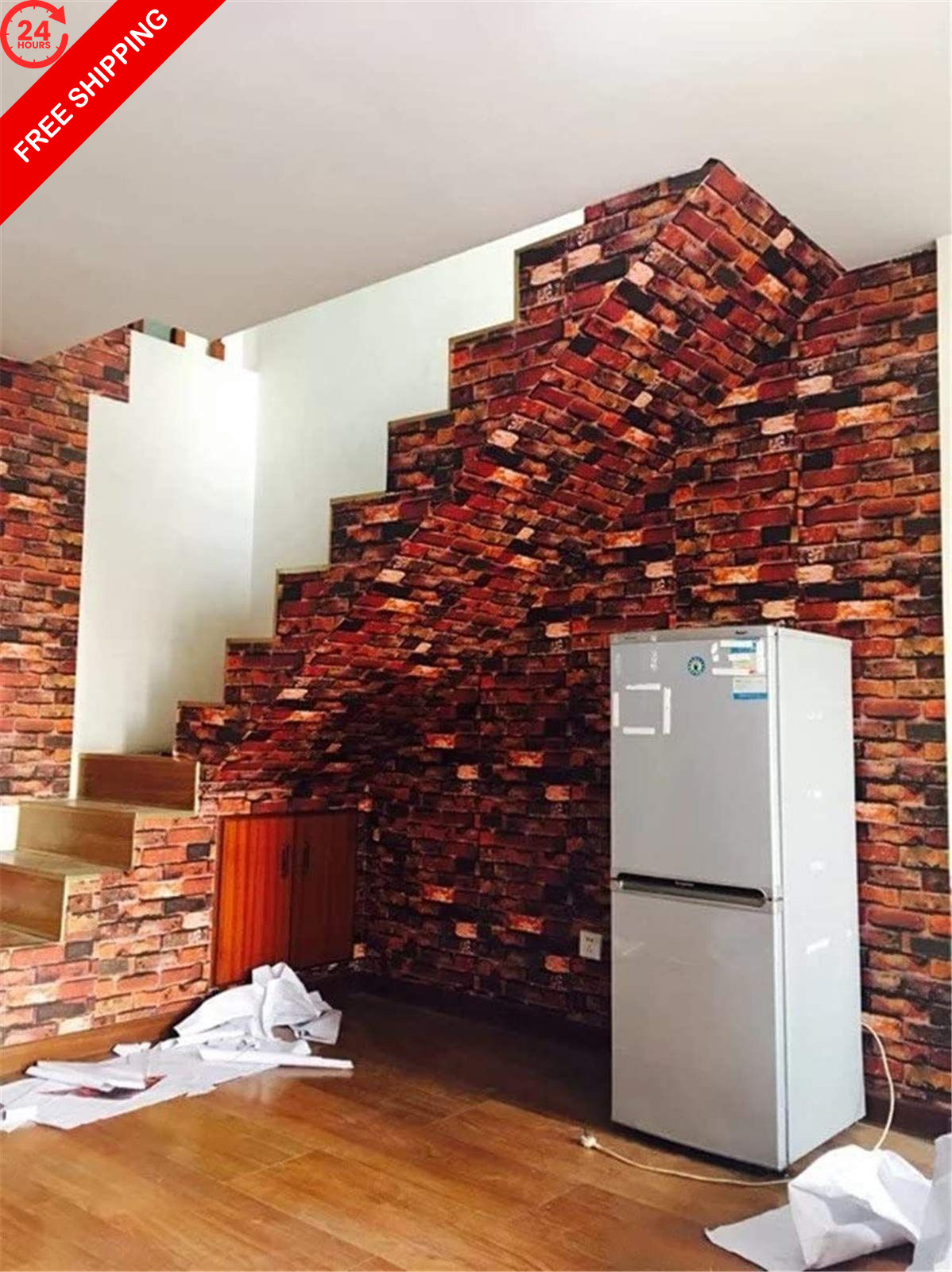 Yancorp 18″ x 120″ Brick Wallpaper Rust Red Peel x 120″,