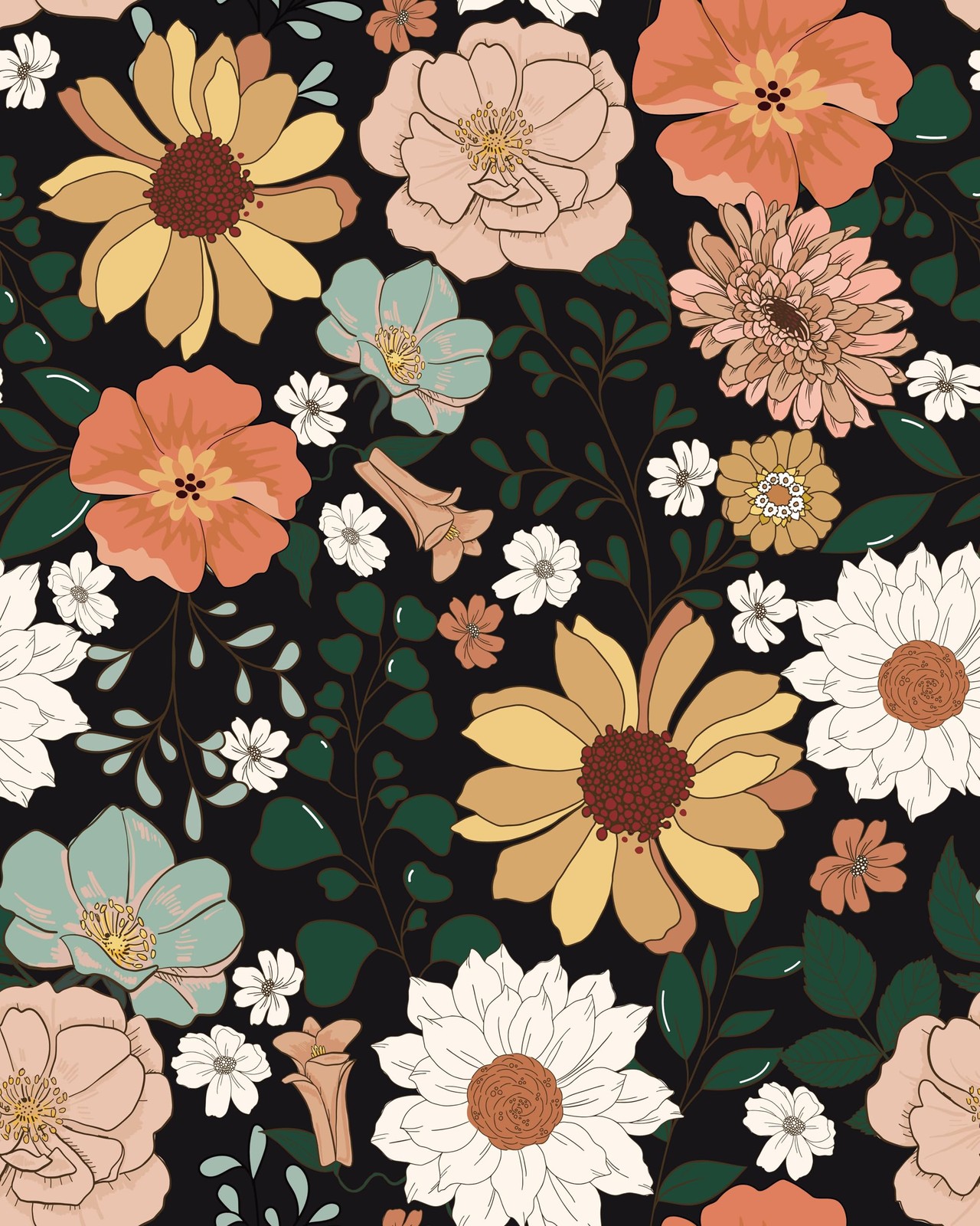 Virefana 17.7″ x 118″ Vintage Floral Wallpaper x 118″, Black/Multicolor