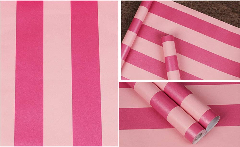 PoetryHome Self Adhesive Vinyl Red Pink Stripe Peel and Stick Wallpaper for Wall