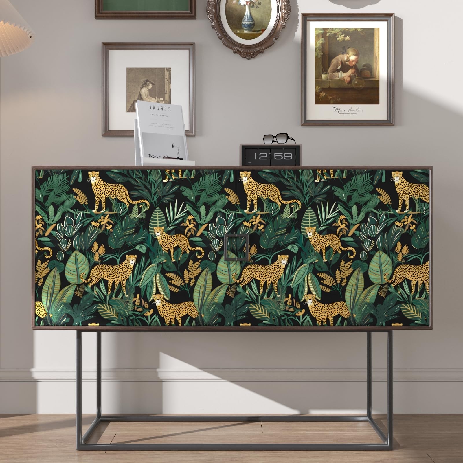 XRUIBZI Leopard Wallpaper Peel and Stick Jungle Animal 17.5″ x 118″, Black