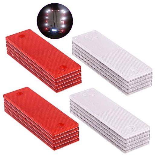 Swpeet 20Pcs Universal Plastic Rectangular Stick-on Car Reflector Red + White
