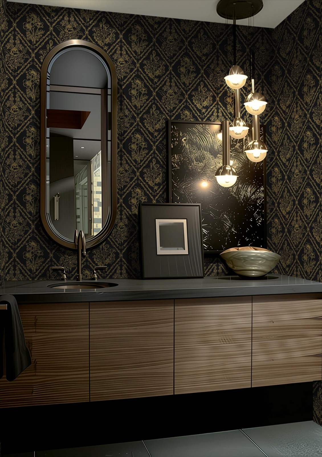 Toduso Peel and Stick Wallpaper Vintage Wall 17.3″ x 78.7″, Black Glod