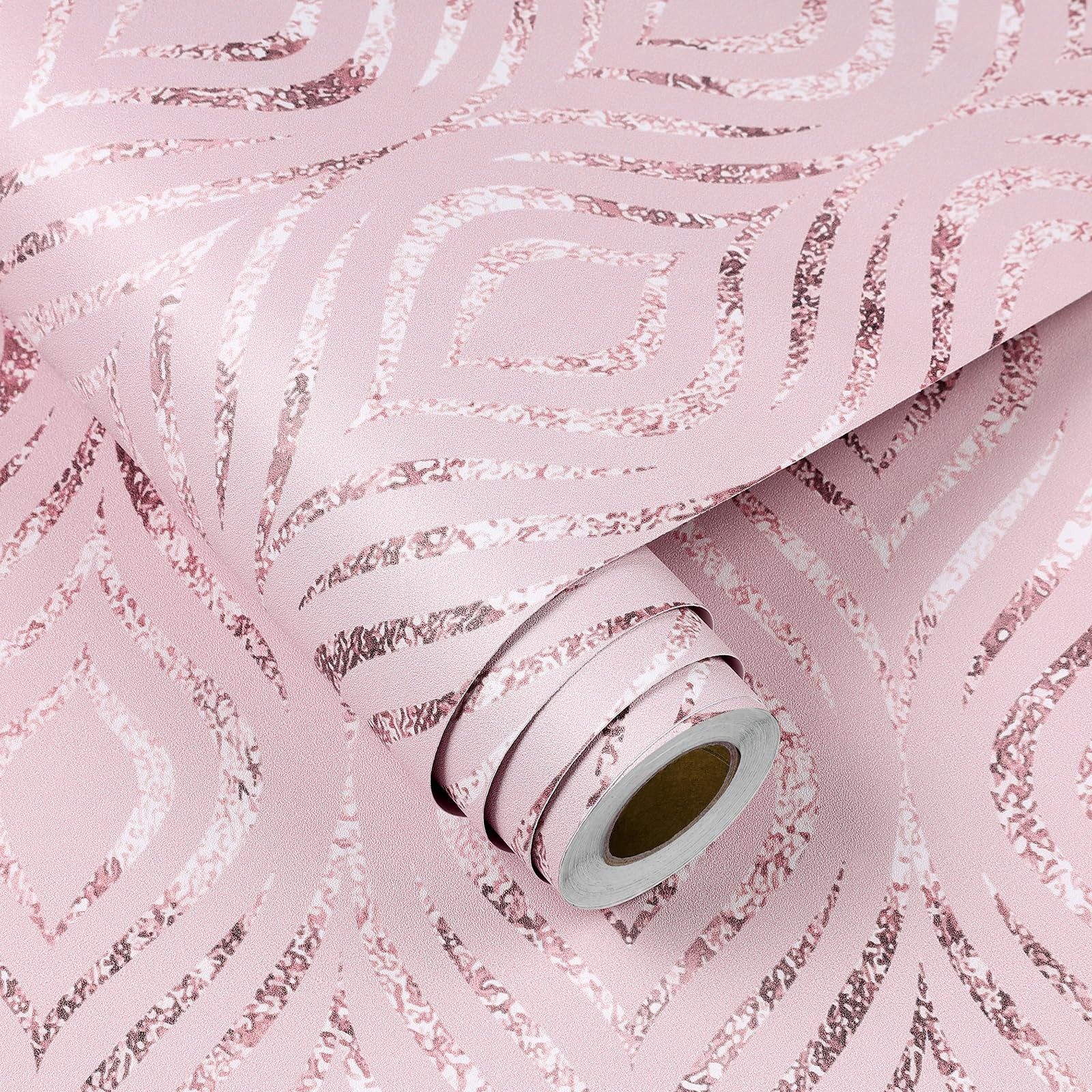 FunStick Pastel Pink Wallpaper Peel and Stick Modern 118″ x 17.5″,