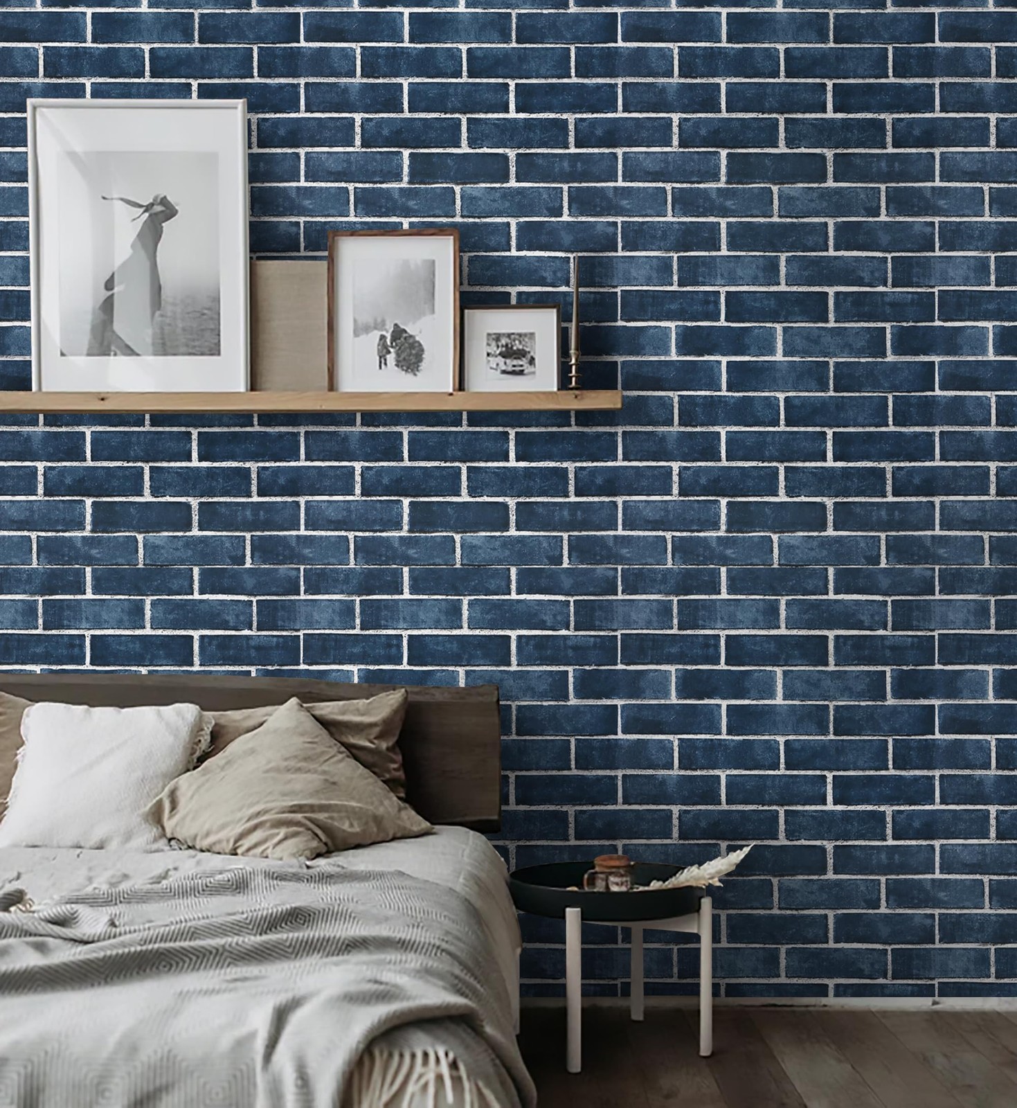 HeloHo 17.7″ X 118″ Blue Brick Wallpaper Peel and Stick x 118″,