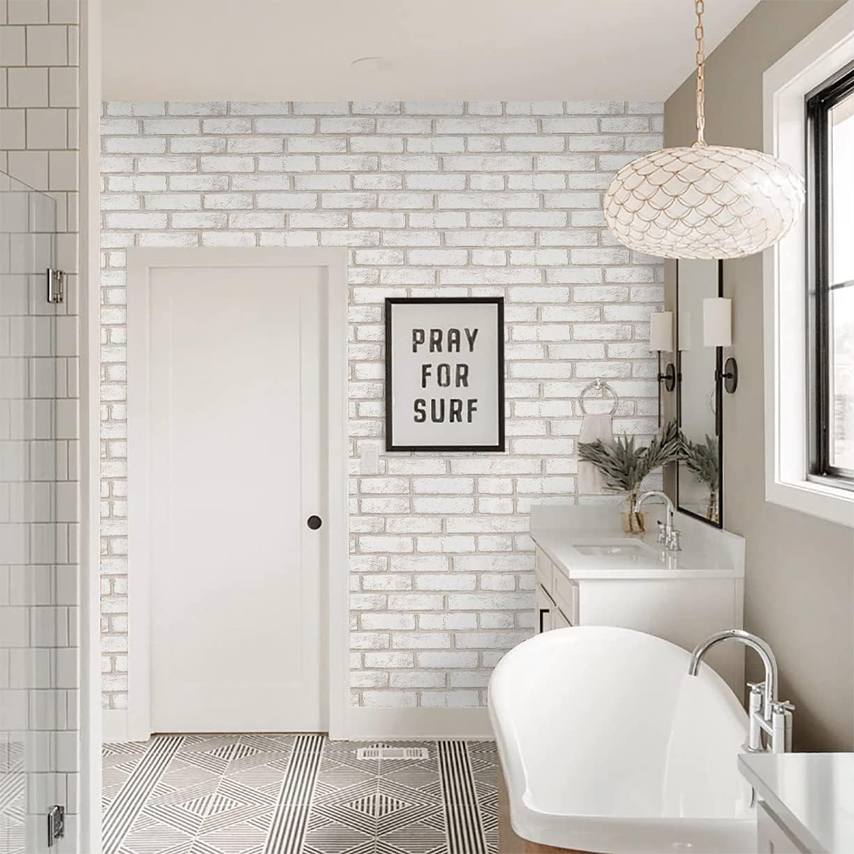 Timeet Beige White Brick Peel and Stick Wallpaper 17.7 x 118.1, Beige,white