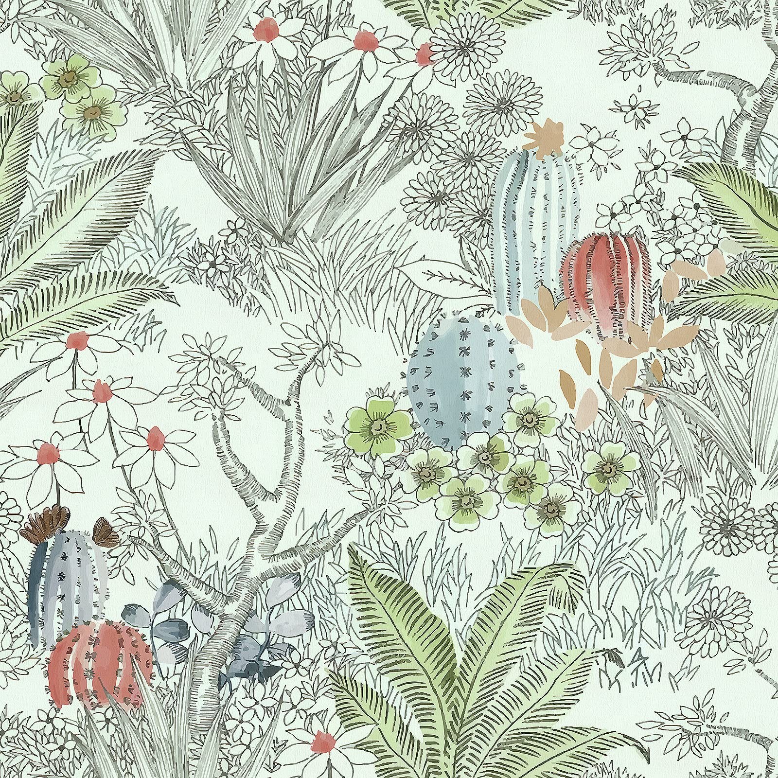 Wudnaye Boho Peel and Stick Wallpaper Catus 17.7″ x 118.1″, Cyan